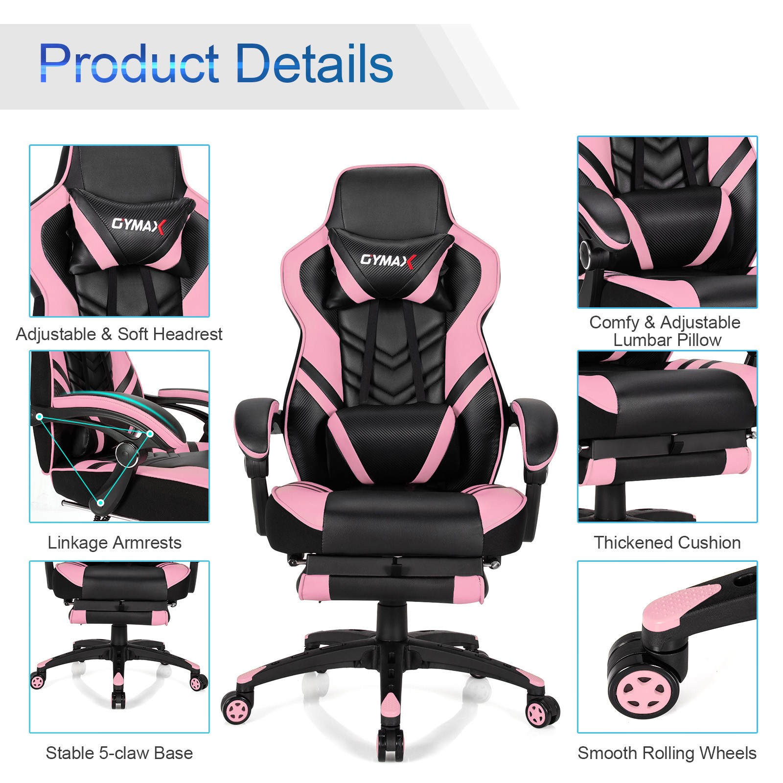 Costway Gaming Chair Adjustable Swivel Office Computer Desk Chair w/Footrest