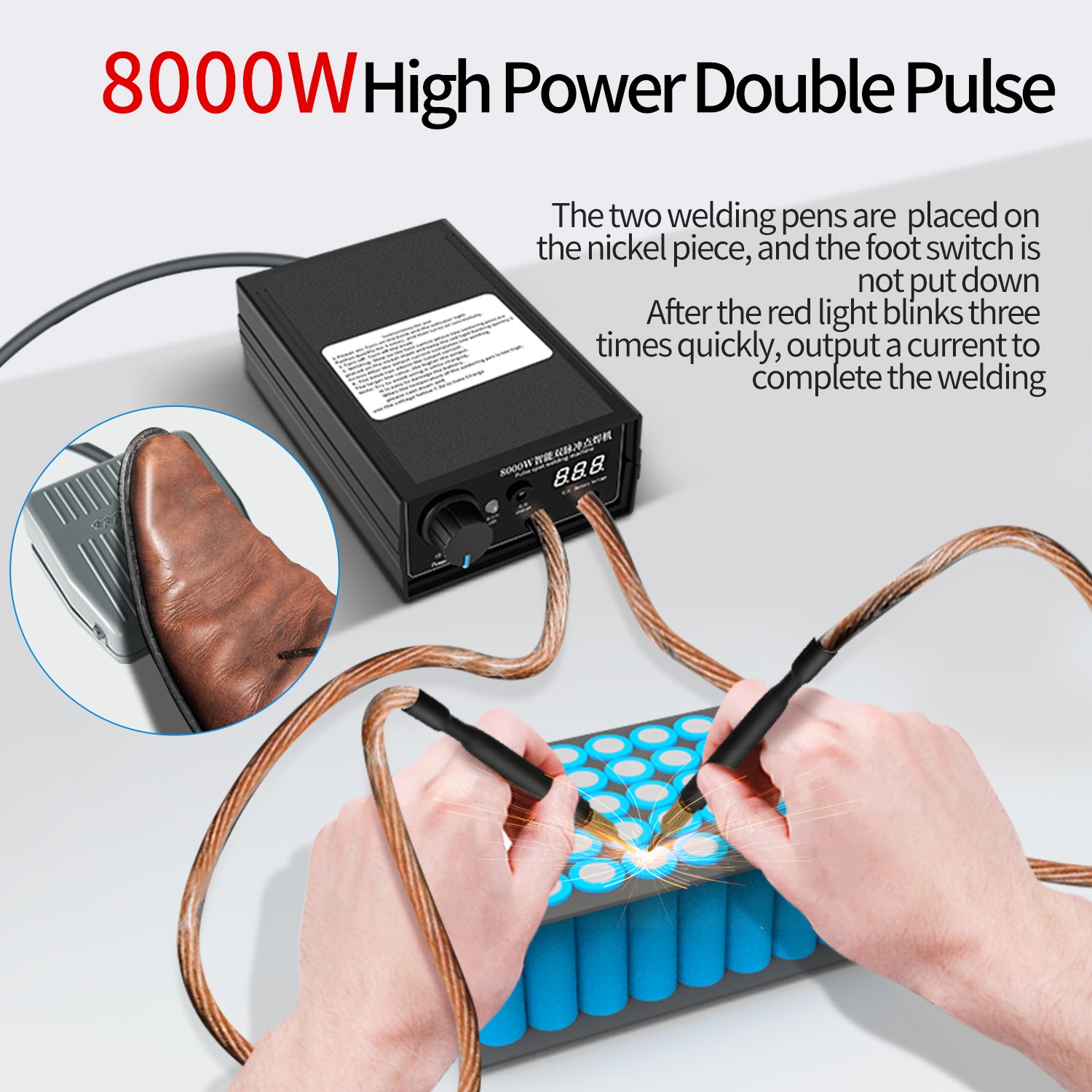 8000W Mini Spot Welder +Nickel Strip Welding Tools for 18650 Li-ion Battery Pack