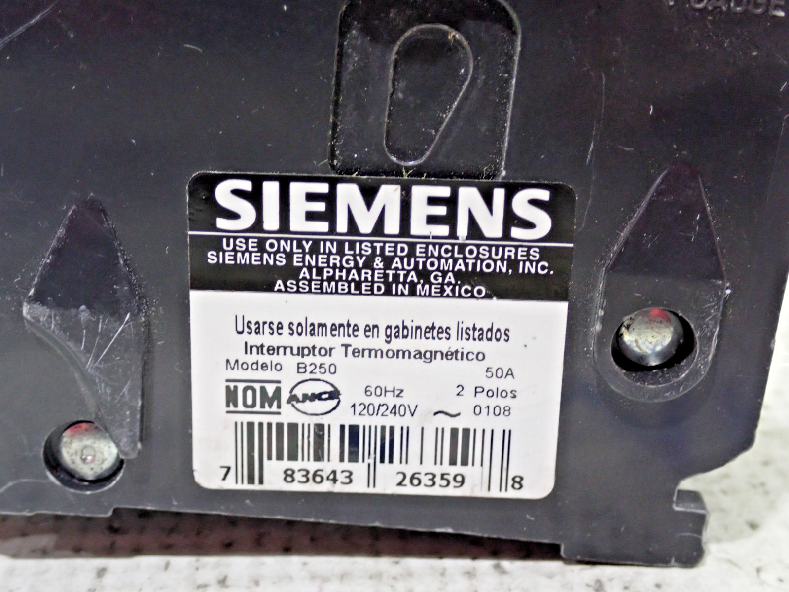Siemens B250 50 Amp 2 Pole 120/240V BL Bolt on Circuit Breaker tested