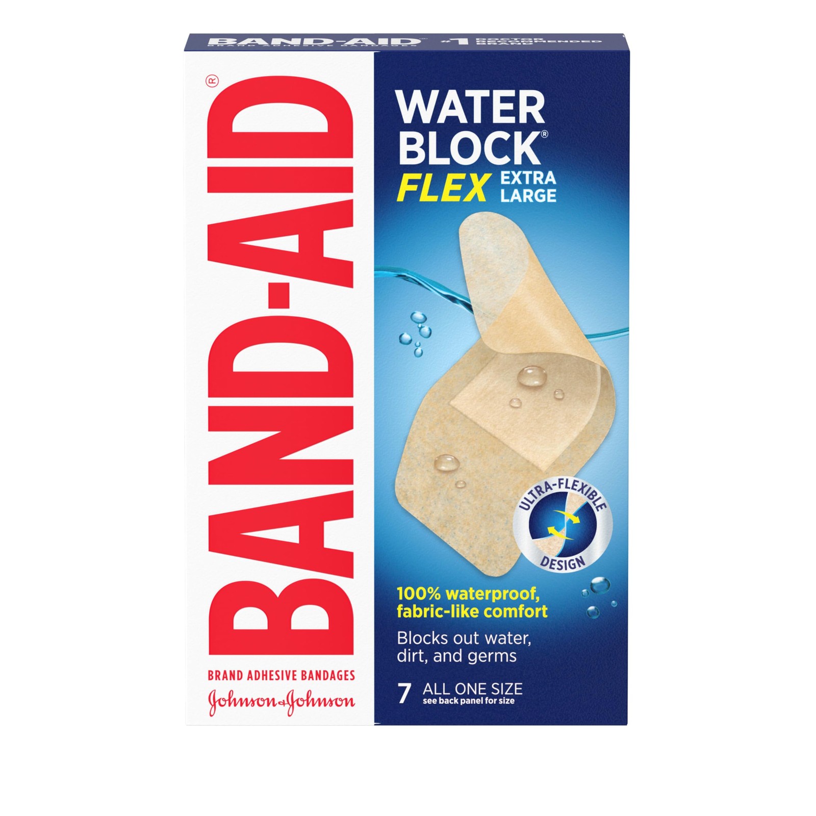 Band-Aid Brand Water Block Flex 100% Waterproof Adhesive Bandages for 7 Count