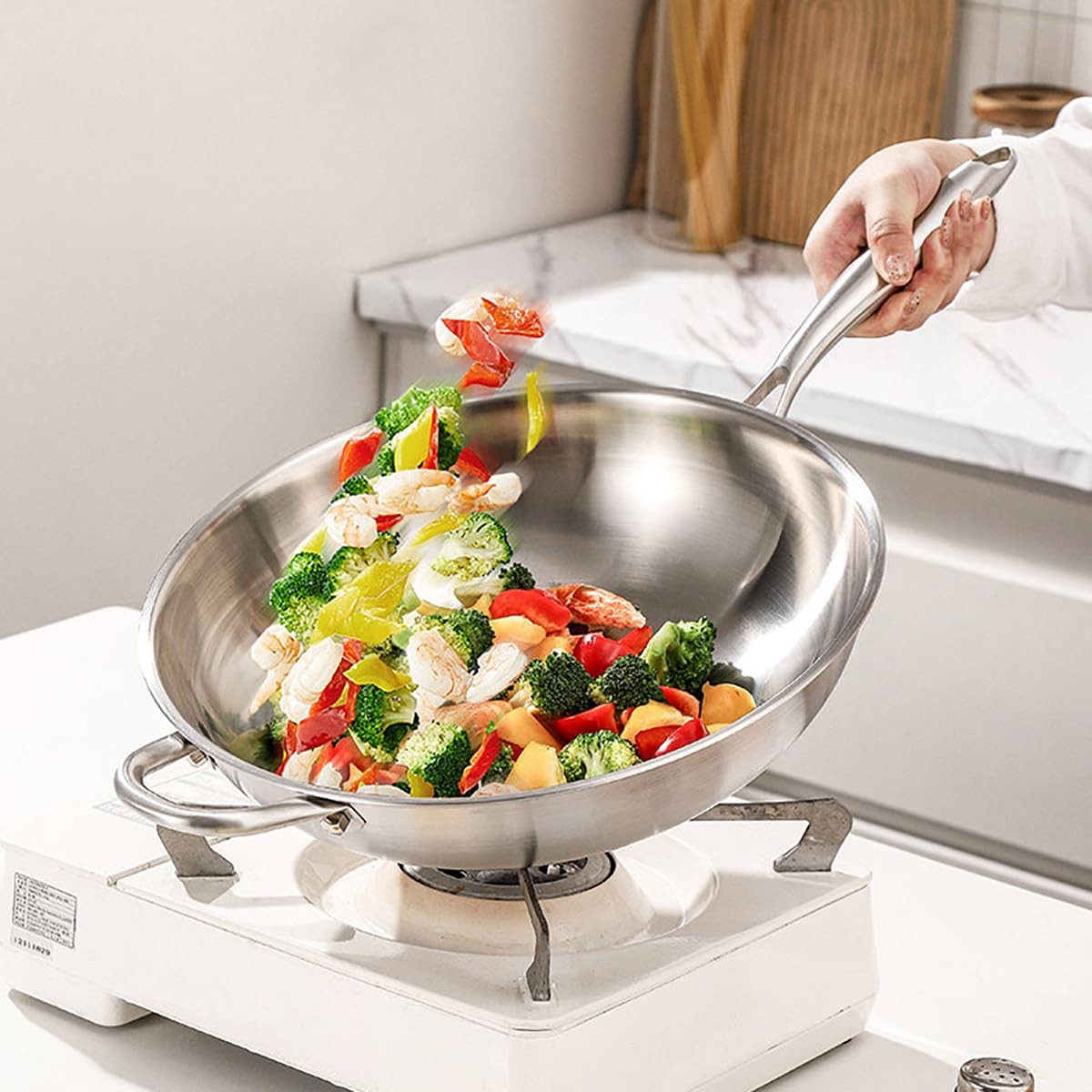 Firequince 13 Inch Stainless Steel 316 Wok Lid Stir-Fry Pans Dishwasher And