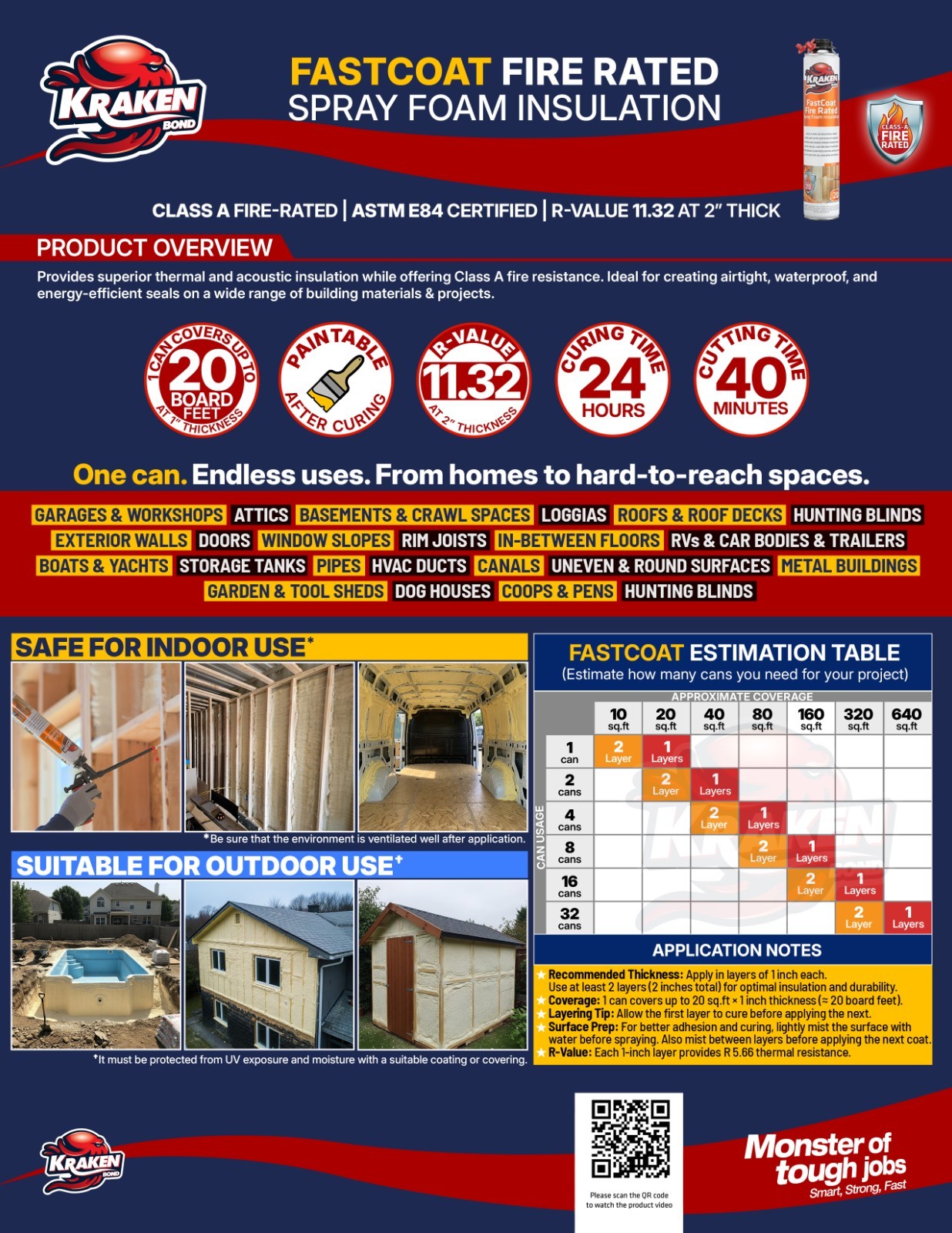 Kraken Bond FastCoat Spray Foam Insulation,Closed Cell 27.1 oz, 12 Pack (No Gun)