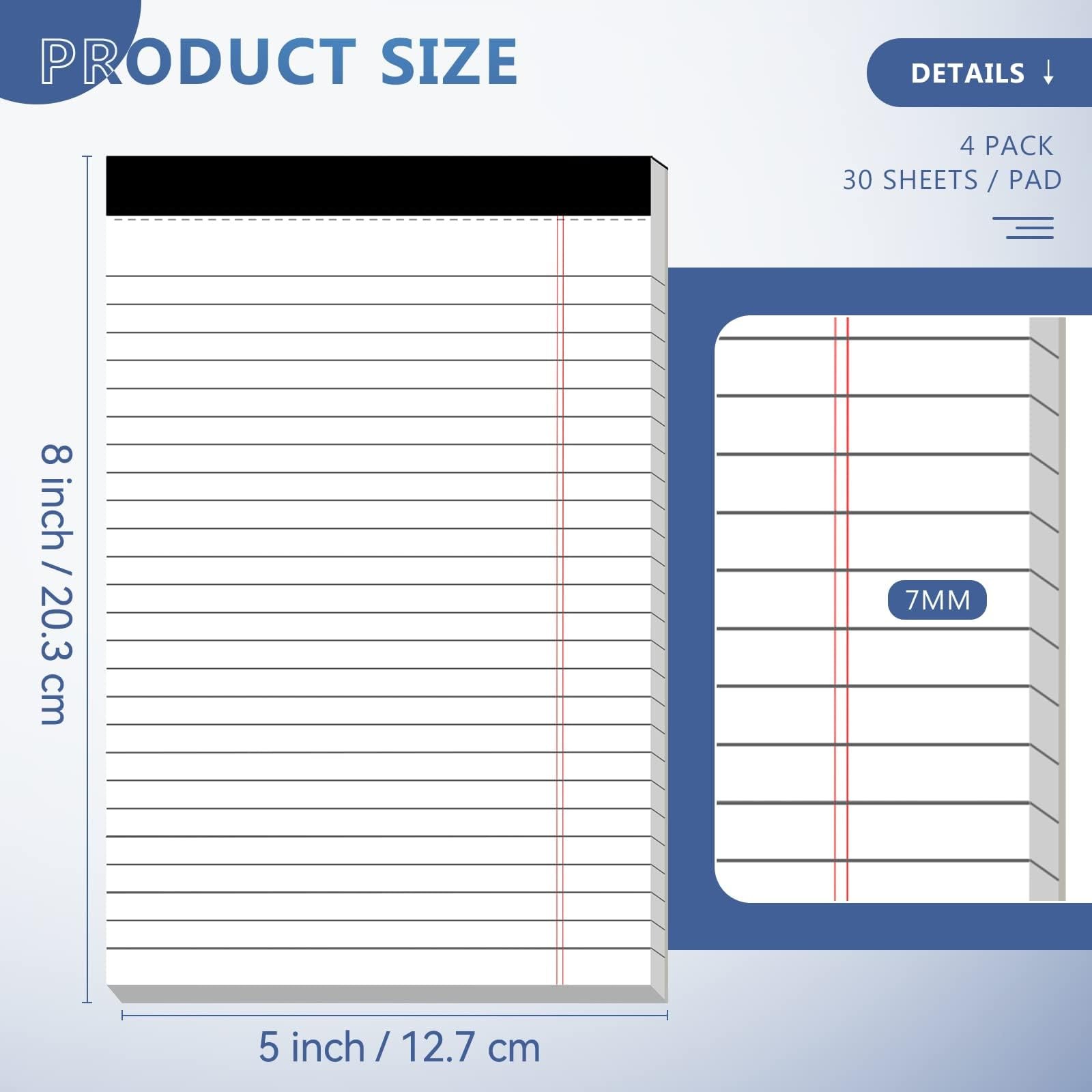 Nichela 5″ x 8″ Note Pads 4 Pack of Legal Pads 21lb Notepad College Ruled Leg…