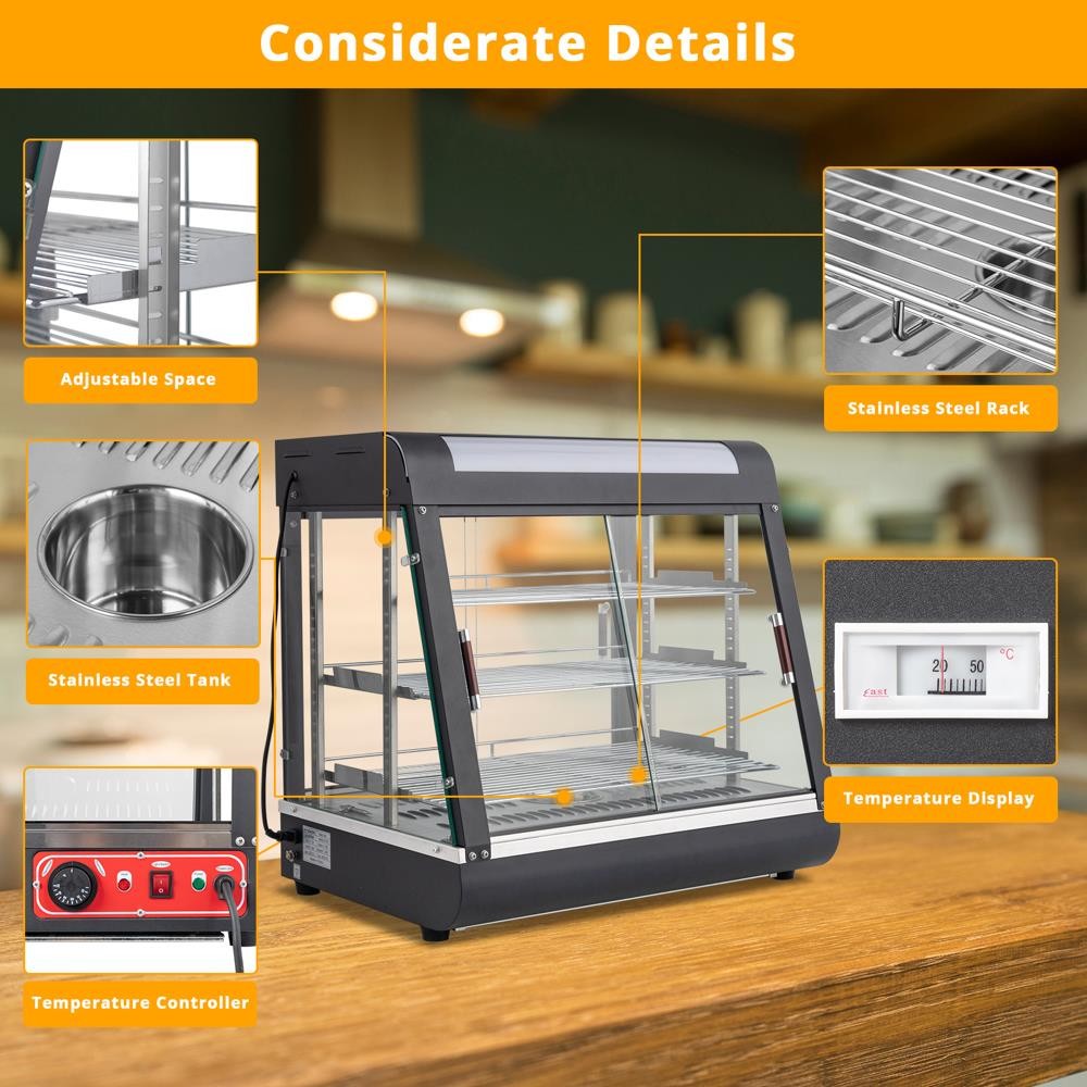 ROVSUN 26″ 3 Tiers Commercial Heat Food Pizza Warmer Display Cases 86 – 185℉ New