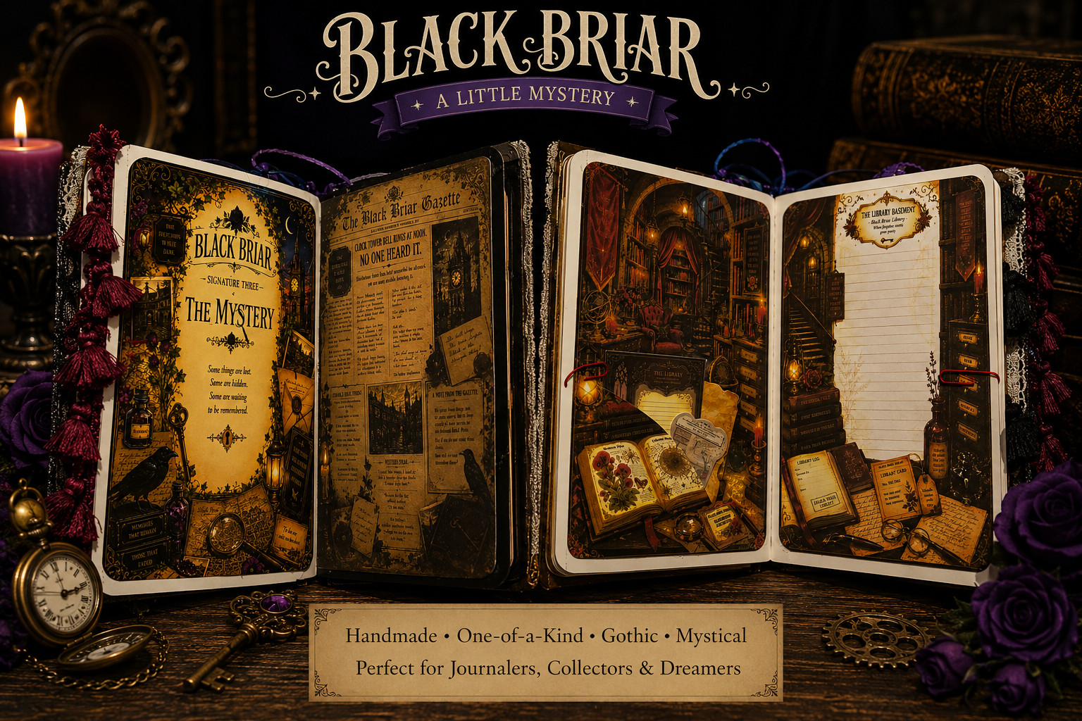 Handmade Gothic Junk Journal Black Briar Tim Burton Style Interactive OOAK