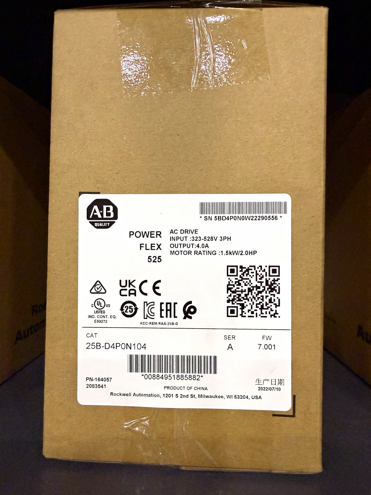 Allen-Bradley PowerFlex 525 AC Drive 25B-D4P0N104 3PH 323-528V 1.5kW 2HP