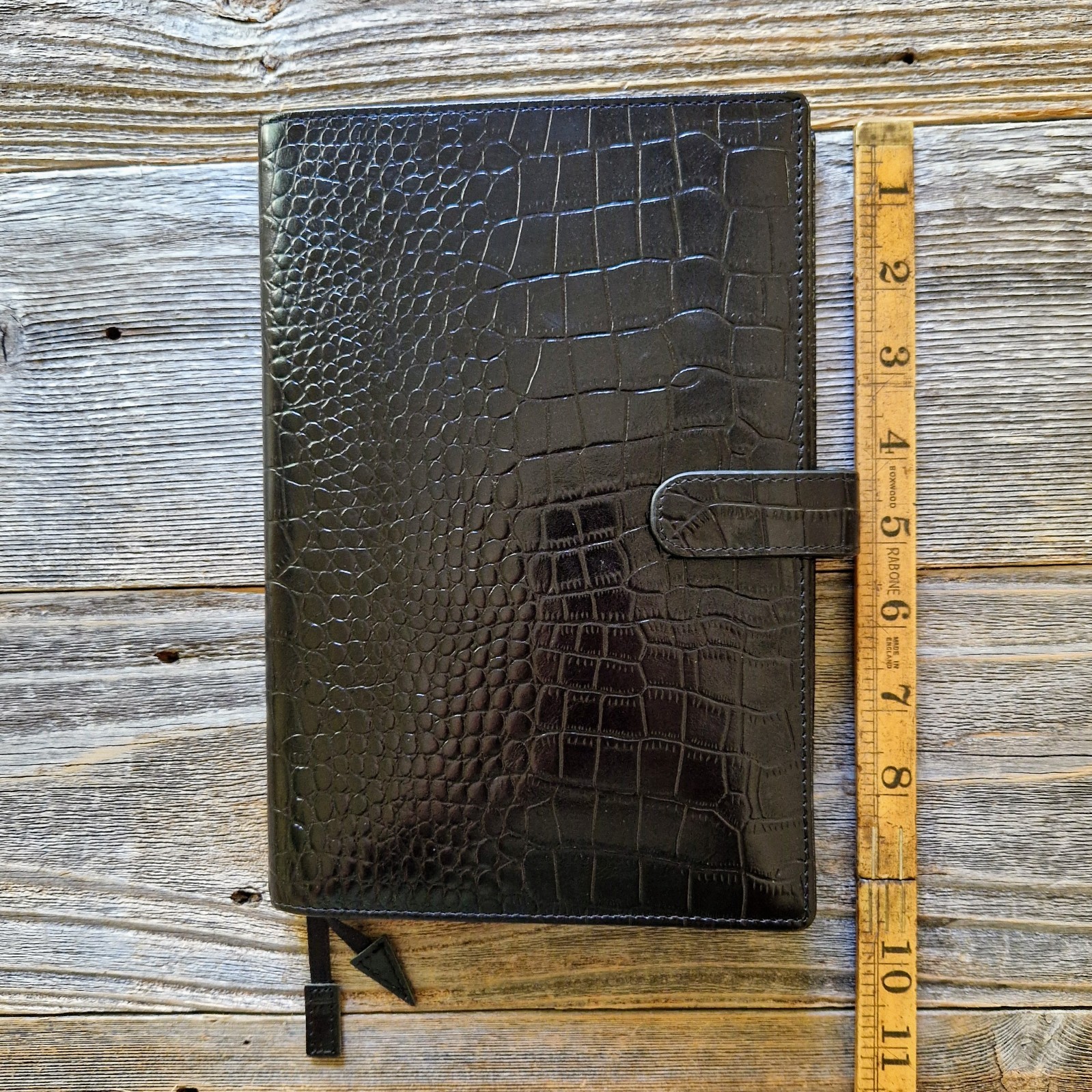 Fabriano A5 Black Crocodile-Embossed Leather Writing Case w/ 2 Notepads