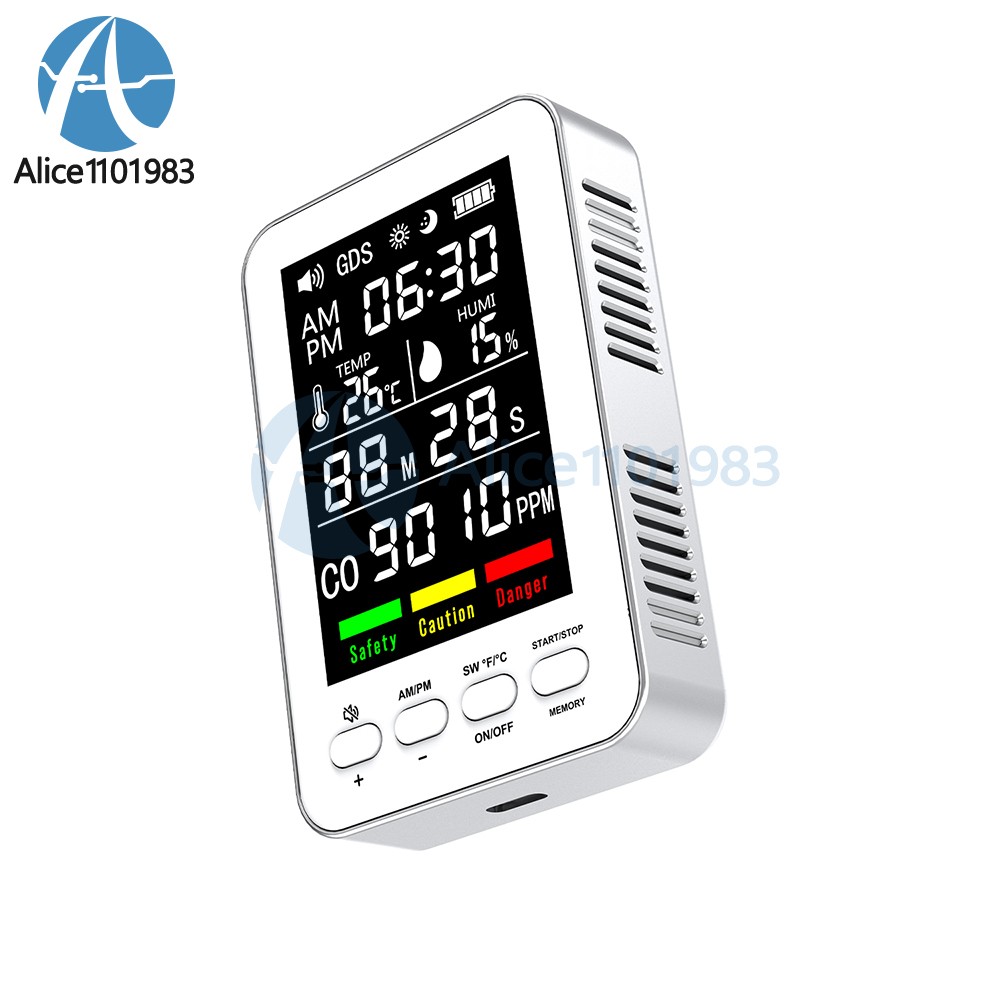 5-in-1 Portable Carbon Monoxide Alarm Temperature Humidity Air quality Tester