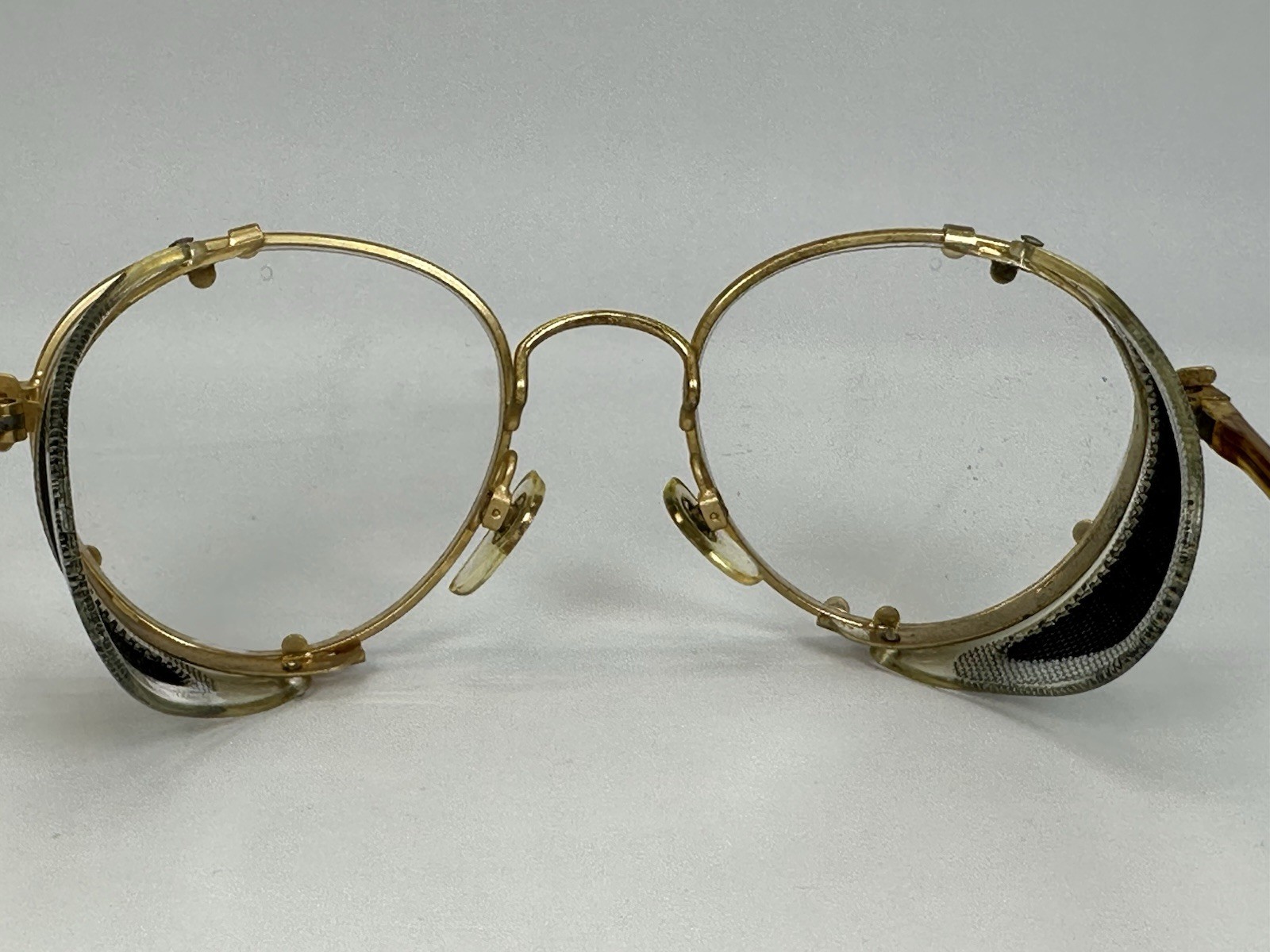Vtg Crews Z87 Aviator Gold Safety Glasses w/ Side Shields 145 mm *Scuffed Lenses