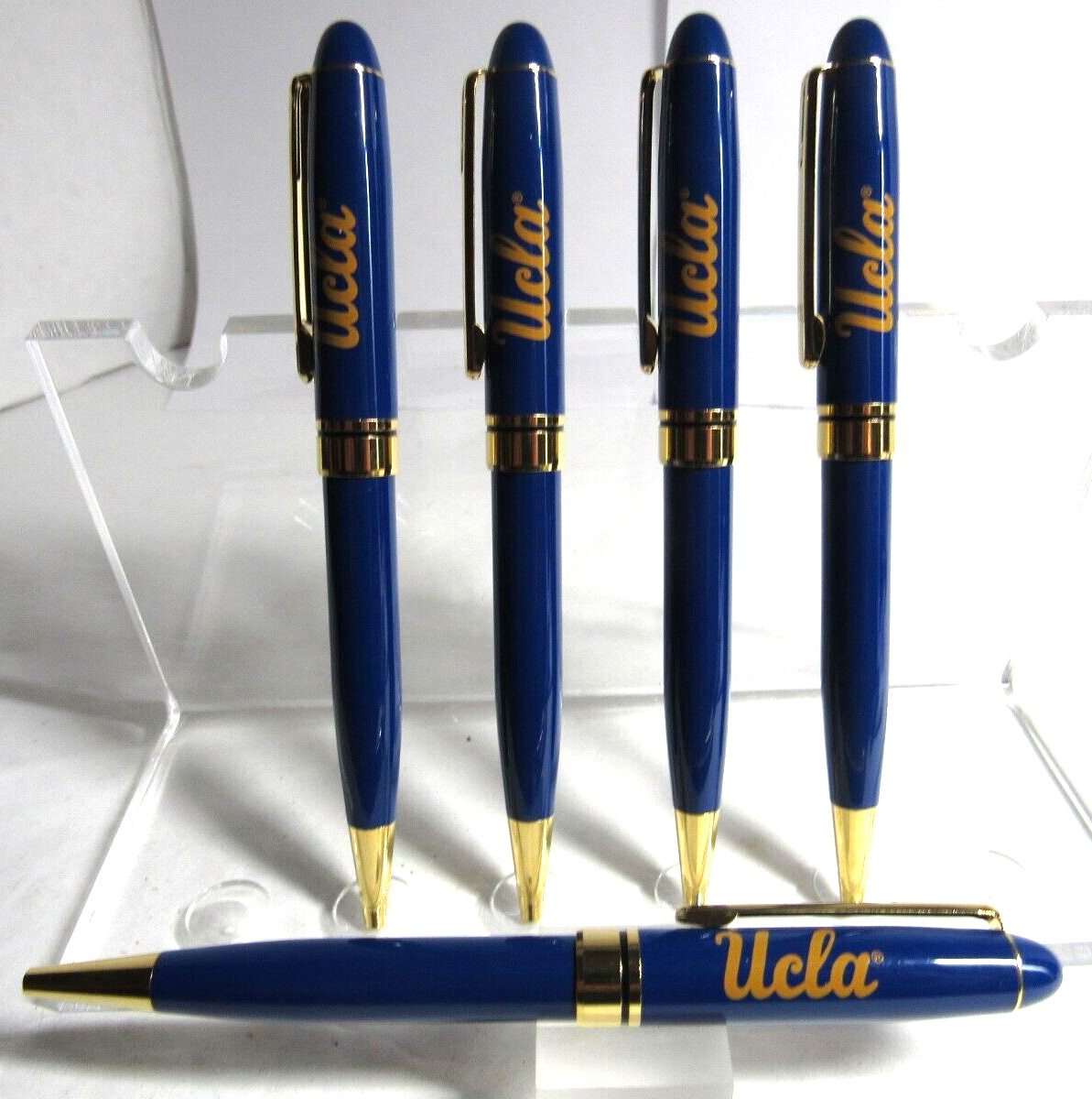 LOT of 5 UCLA Imprinted Ballpoint pen heavy metal body+Velvet Pouch