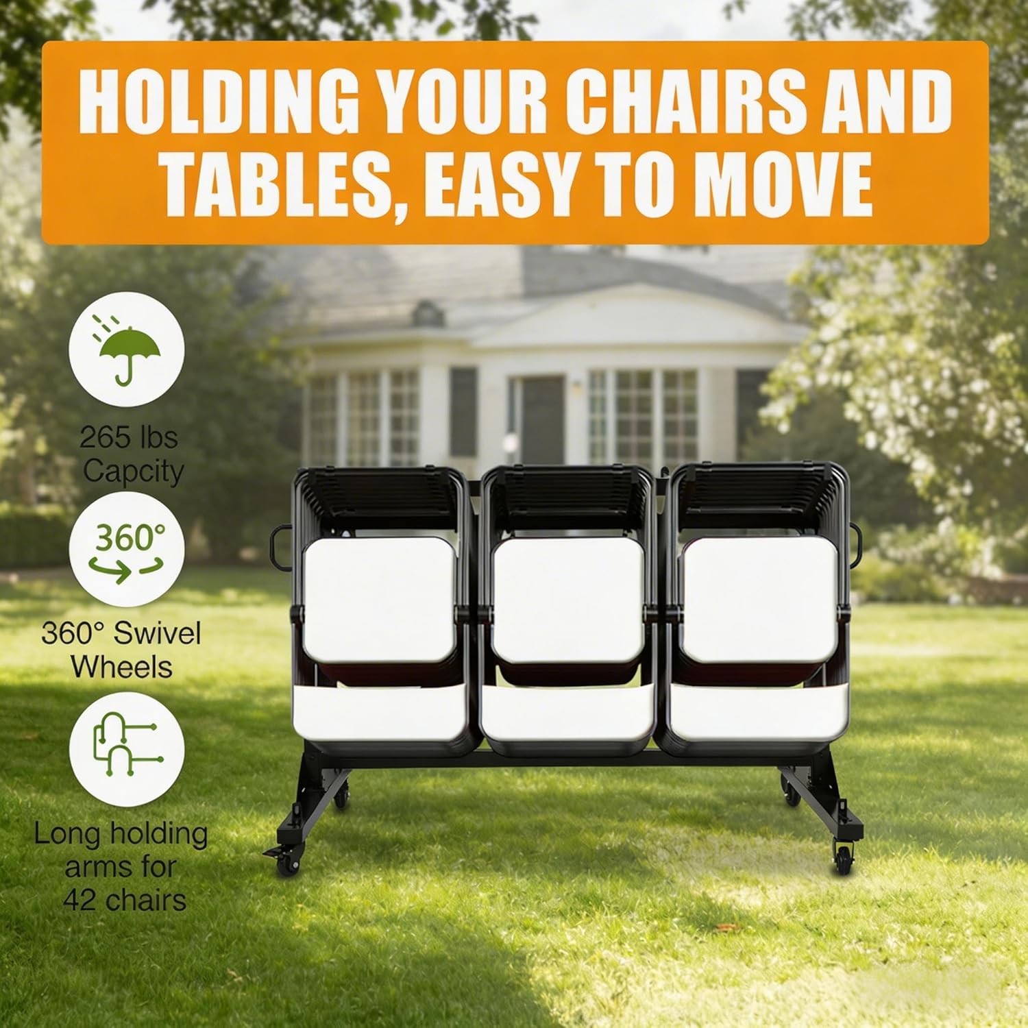 Folding Chair Rack Cart for 42 Chairs or 12 Tables of 400 LBS with Wheels