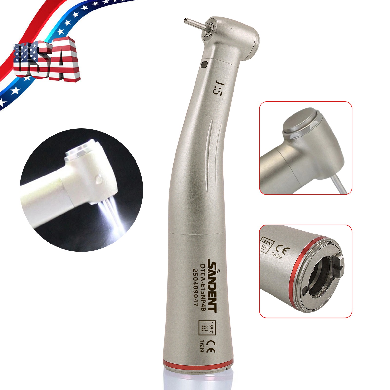 SANDENT 1:5 LED FIber Optic Contra Angle Handpiece/High Speed Turbine 2/4H ADA4