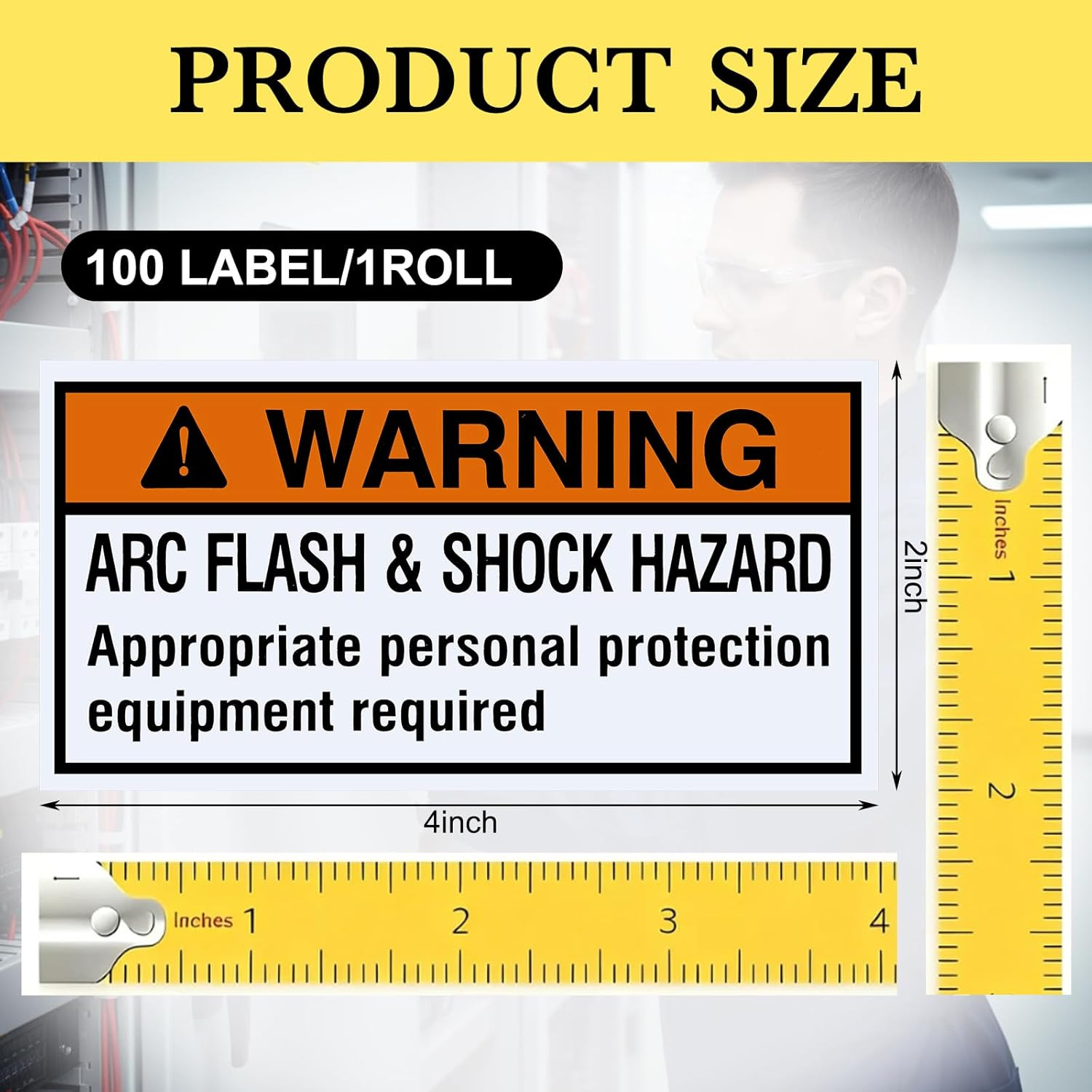 100 PCS Arc Flash Hazard Labels – Waterproof UV Resistant Stickers, 4×2 Inches