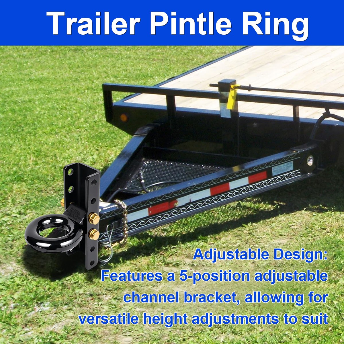 5-Position Adjustable Channel 3″ID Trailer Pintle Hitch Lunette Ring Eye Coupler