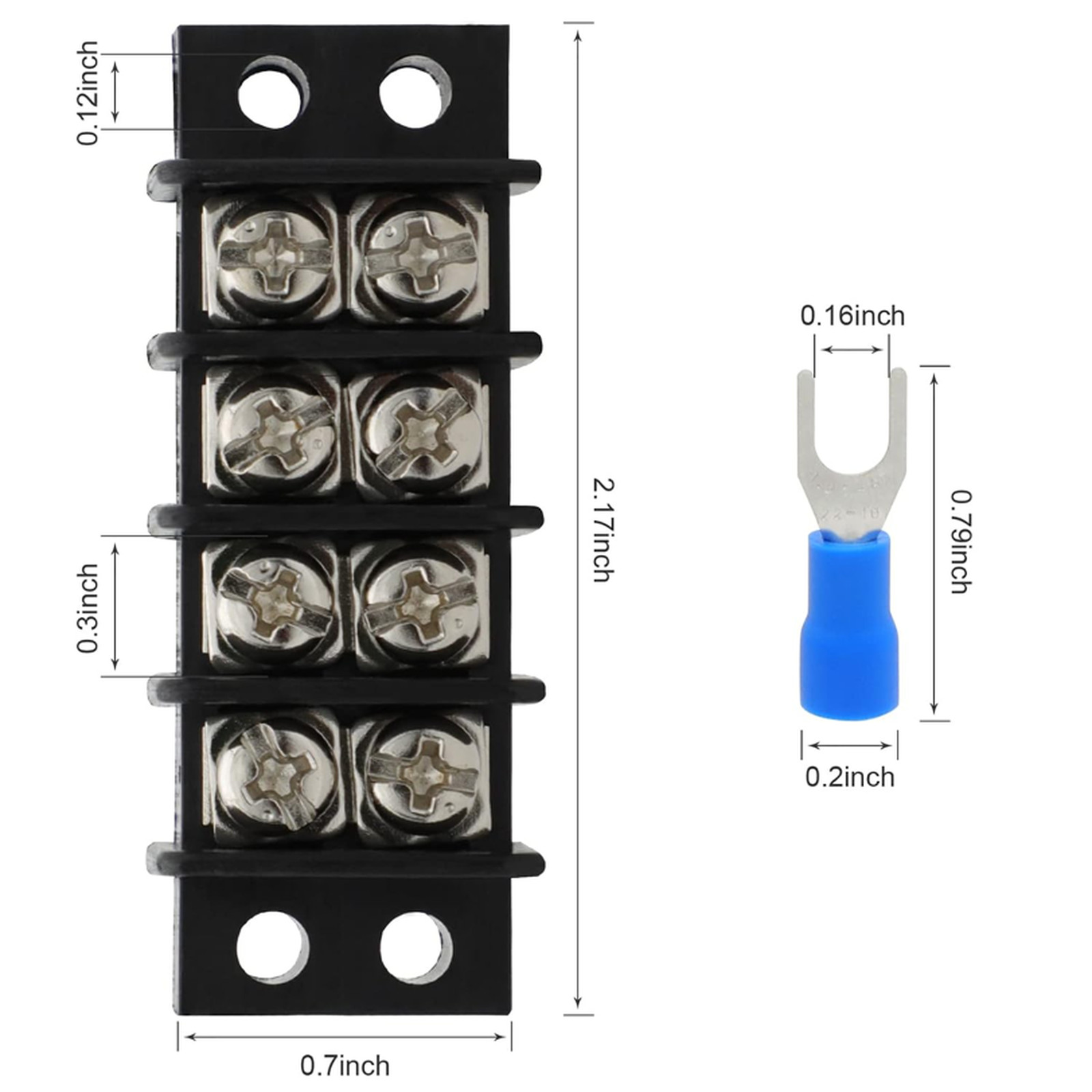 Terminal Block,2 Pack 4 Circuits 20-30A 200v-450v Dual Row Screw Terminals Strip