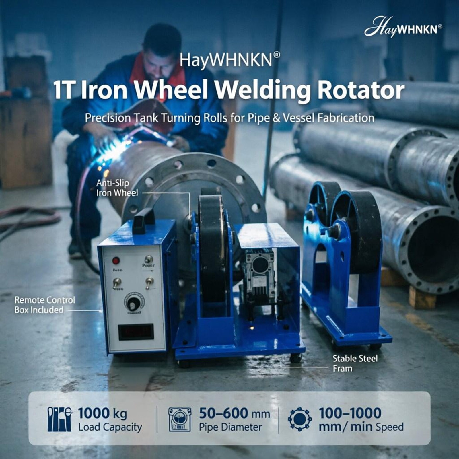 1T Welding Positioner Rotator Iron Roller Welding Pipe Turning Roll Control Box