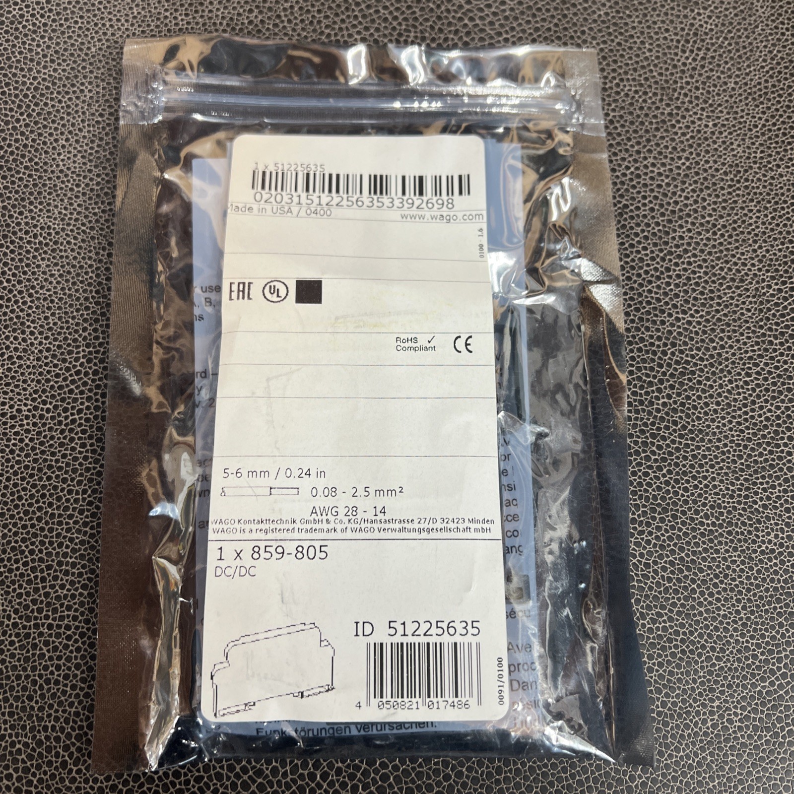 Wago 1 x 859-805 DC/DC Converter DIN 5-6 mm / 0.24 in 0.08-2.5 mm AWG 28-14 NOS
