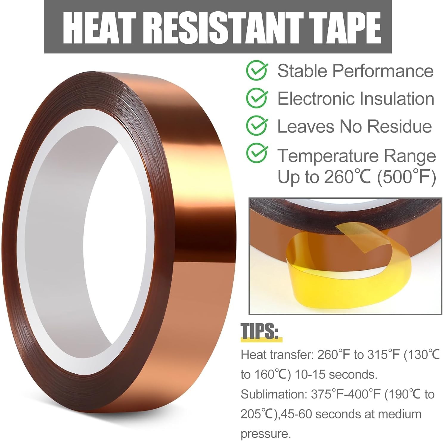 Heat Tape, High Temperature Heat Resistant Tape for Sublimation, 6 Rolls 10Mm*16
