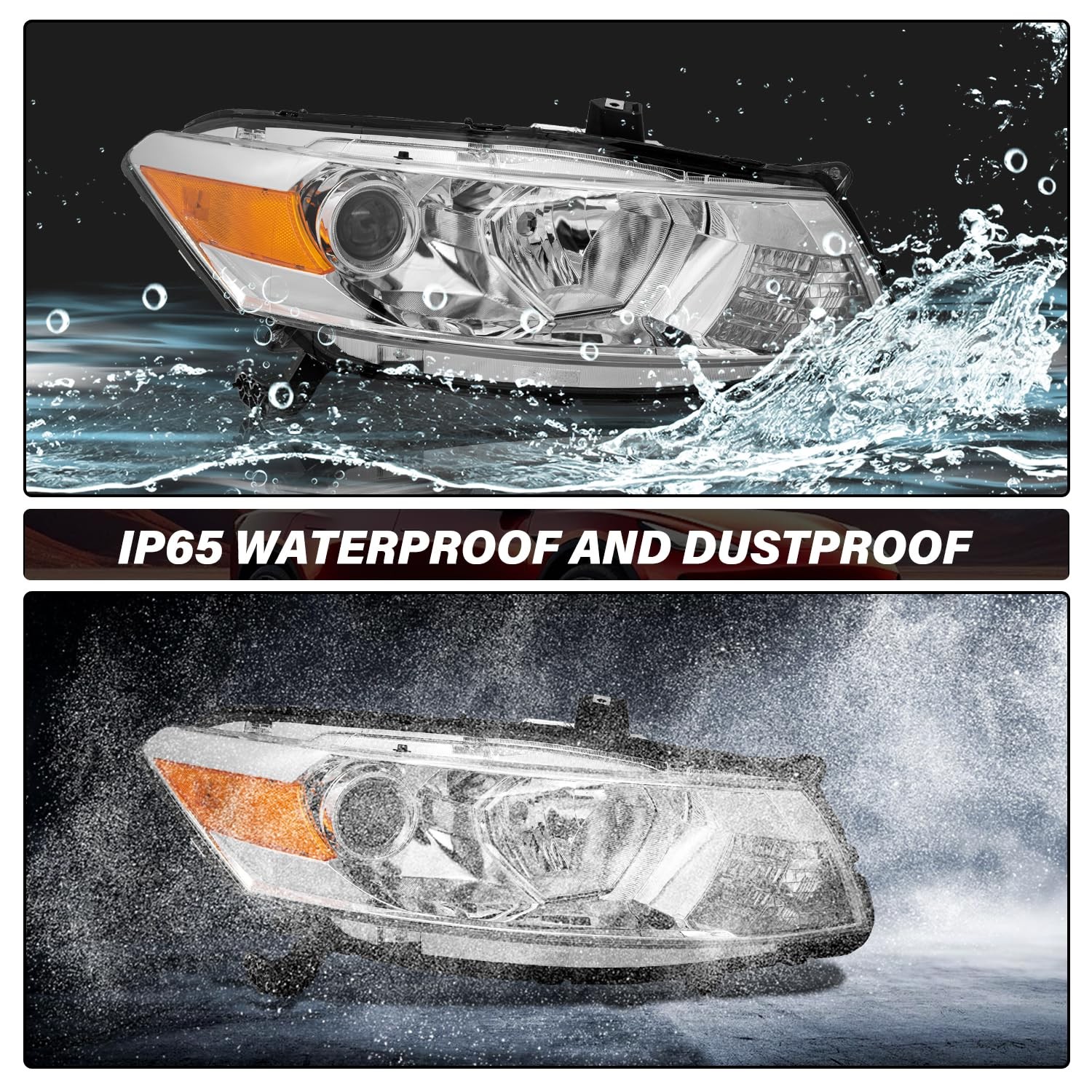 Headlight 2008-2012 Honda Accord Coupe Projector Chrome Amber Reflector (L+R)