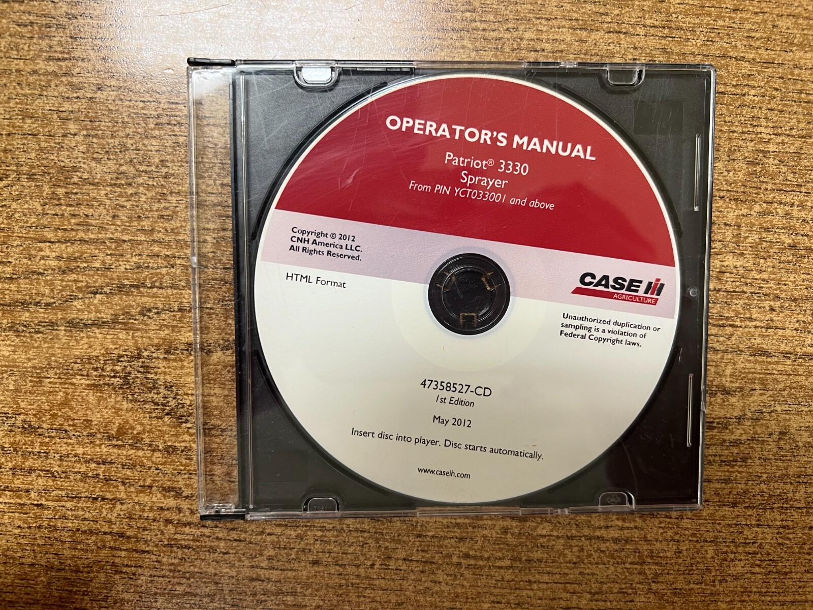 Case IH Operator’s Manual CD for Patriot 3330 Sprayer