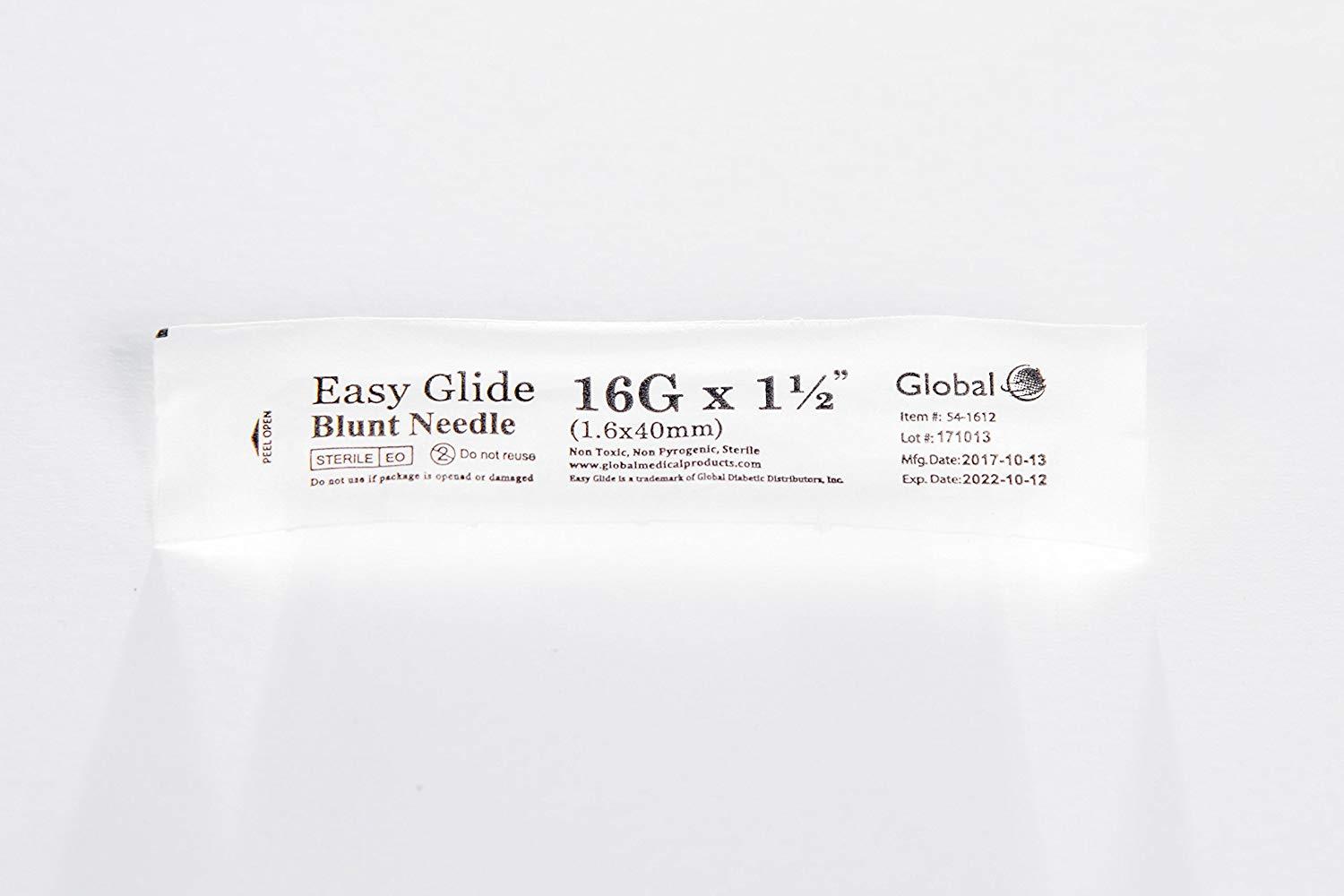Global Medical, Easy Glide Blunt Tip Needle 16 ga x 1 1/2″ Tip, 100 pcs