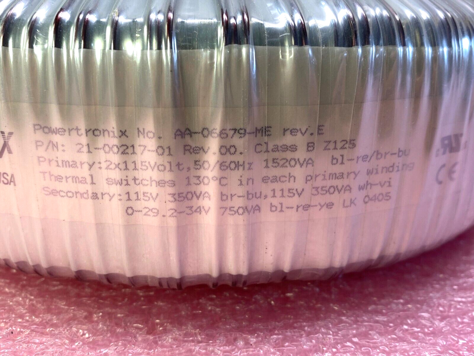POWERTRONIX AA-06679-ME TOROIDAL TRANSFORMER 2X115VOLTS