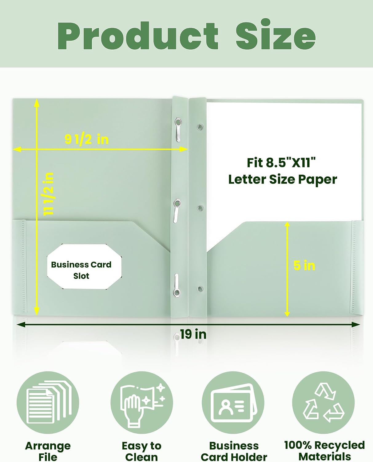Pocket Folders with Prongs(5 Pack, Vintage Colors) Recycled Plastic Folders with