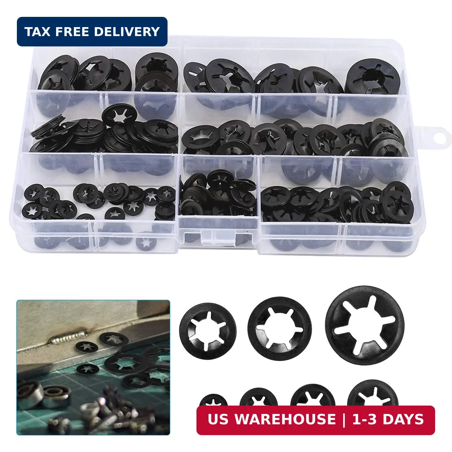 7 Sizes 320PCS Internal Tooth Starlock Washers,Quick Speed Locking Washers, Push
