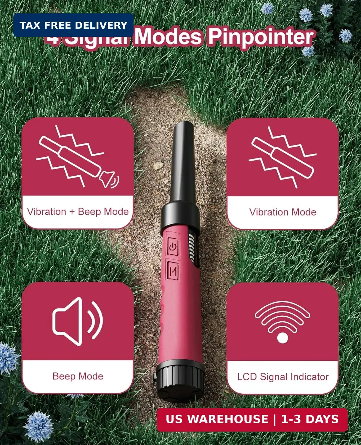 Metal Detector Pinpointer for Adults, IP68 Fully Waterproof Metal Detector LCD S
