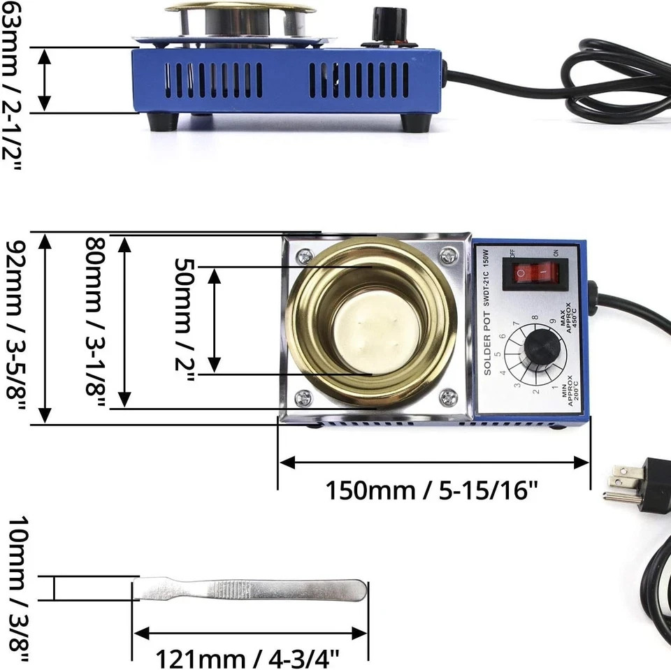 Solder Pot, 150W 110V, 50Mm Soldering Bath Titanium Plate, Capacity 500G 200-450