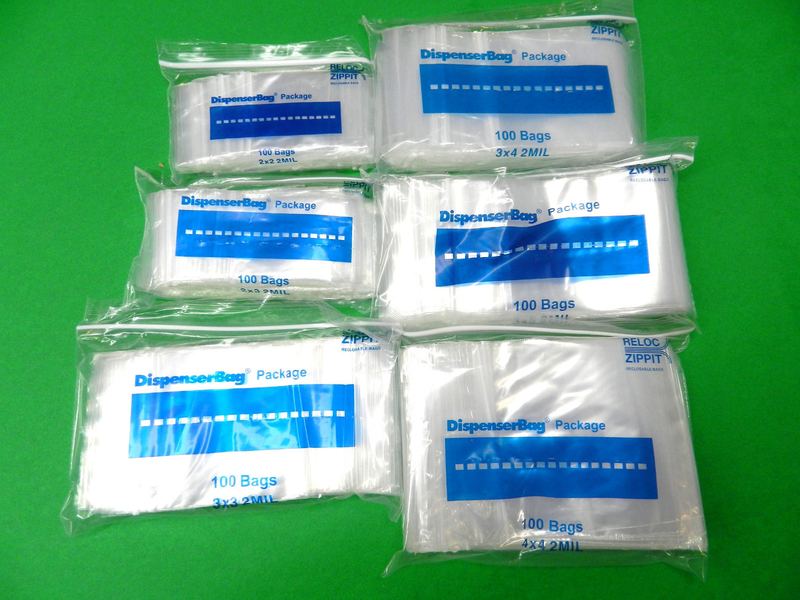 600 Bags Reloc Zippit 2mil Clear Assorted 100 Each Size 2×2 2×3 3×3 3×4 3×5 4×4