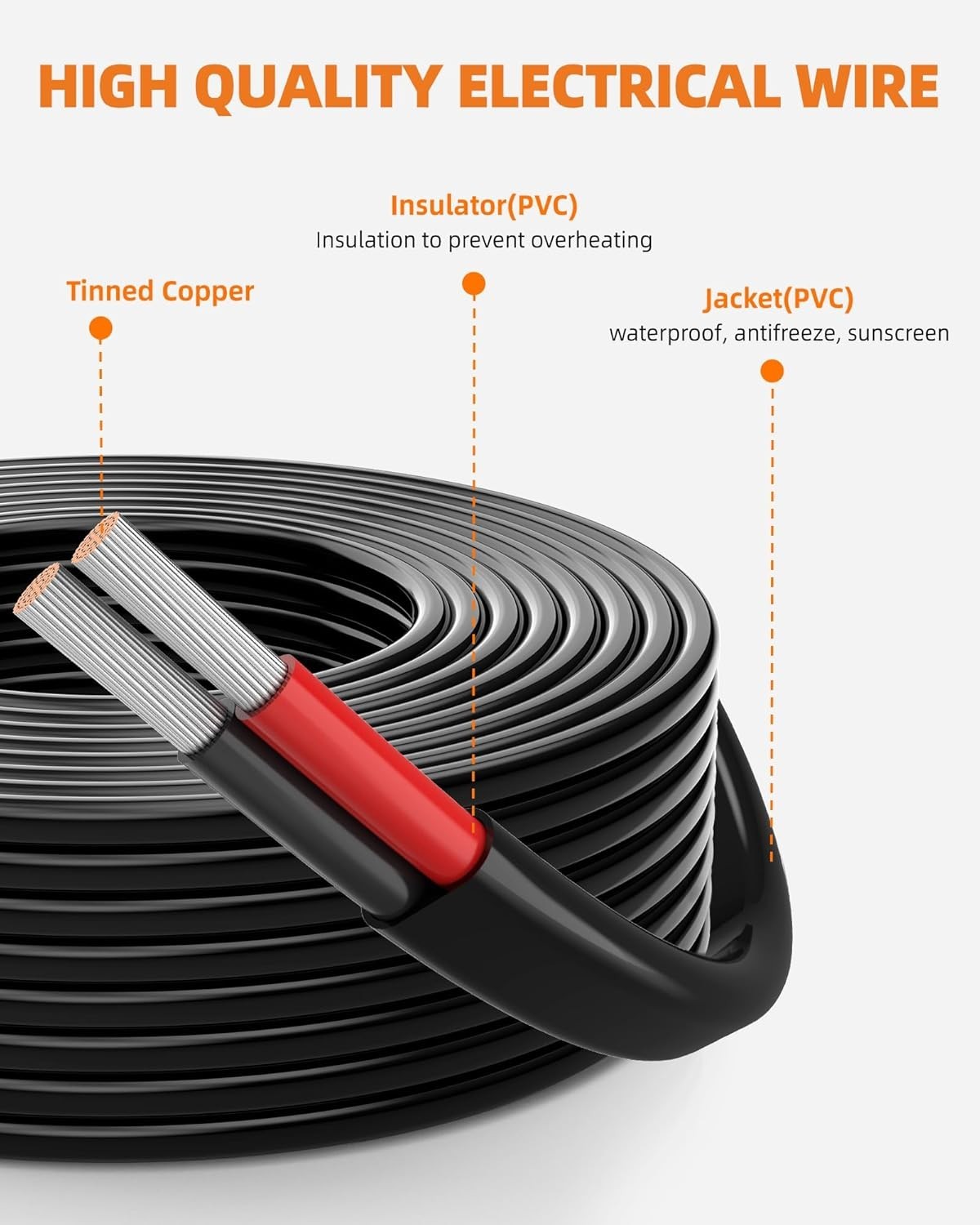 10 Gauge Wire, 10 AWG 2 Conductor Electrical Wire, Flexible/Oxygen-Free Tinne…
