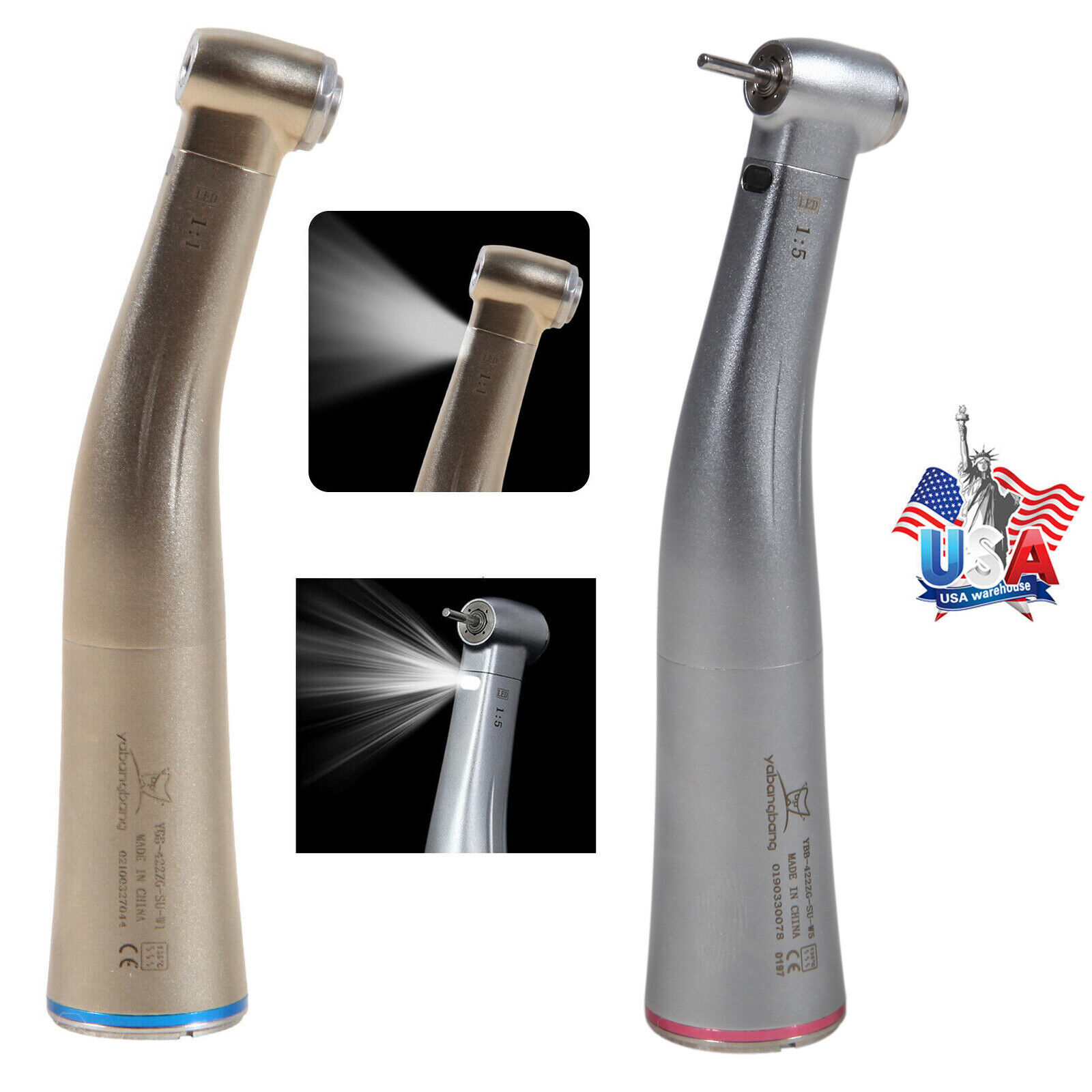 FDA Dental 1:5 1:1 Electric Fiber Optic LED Contra Angle Handpiece Fits NSK KaV