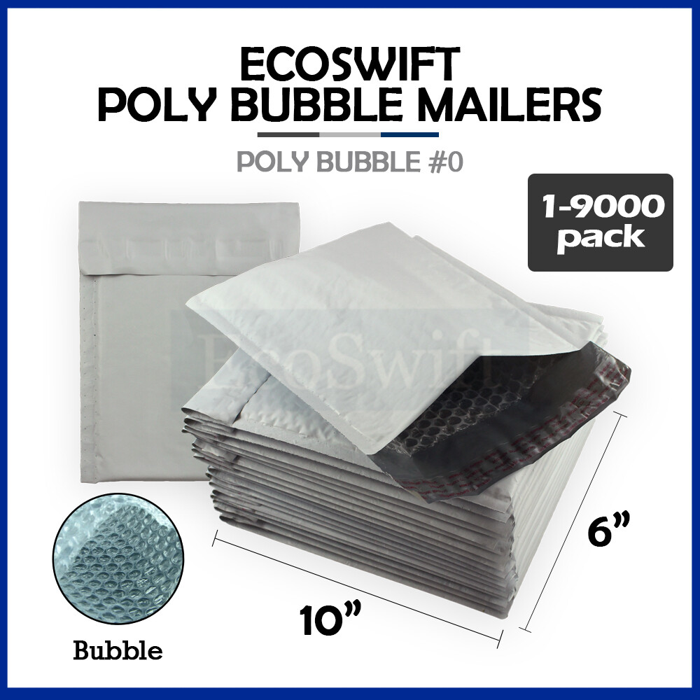 1-9000 #0 6×10 “EcoSwift” Poly Bubble Mailers Padded Envelope Bags 6″ x 10″