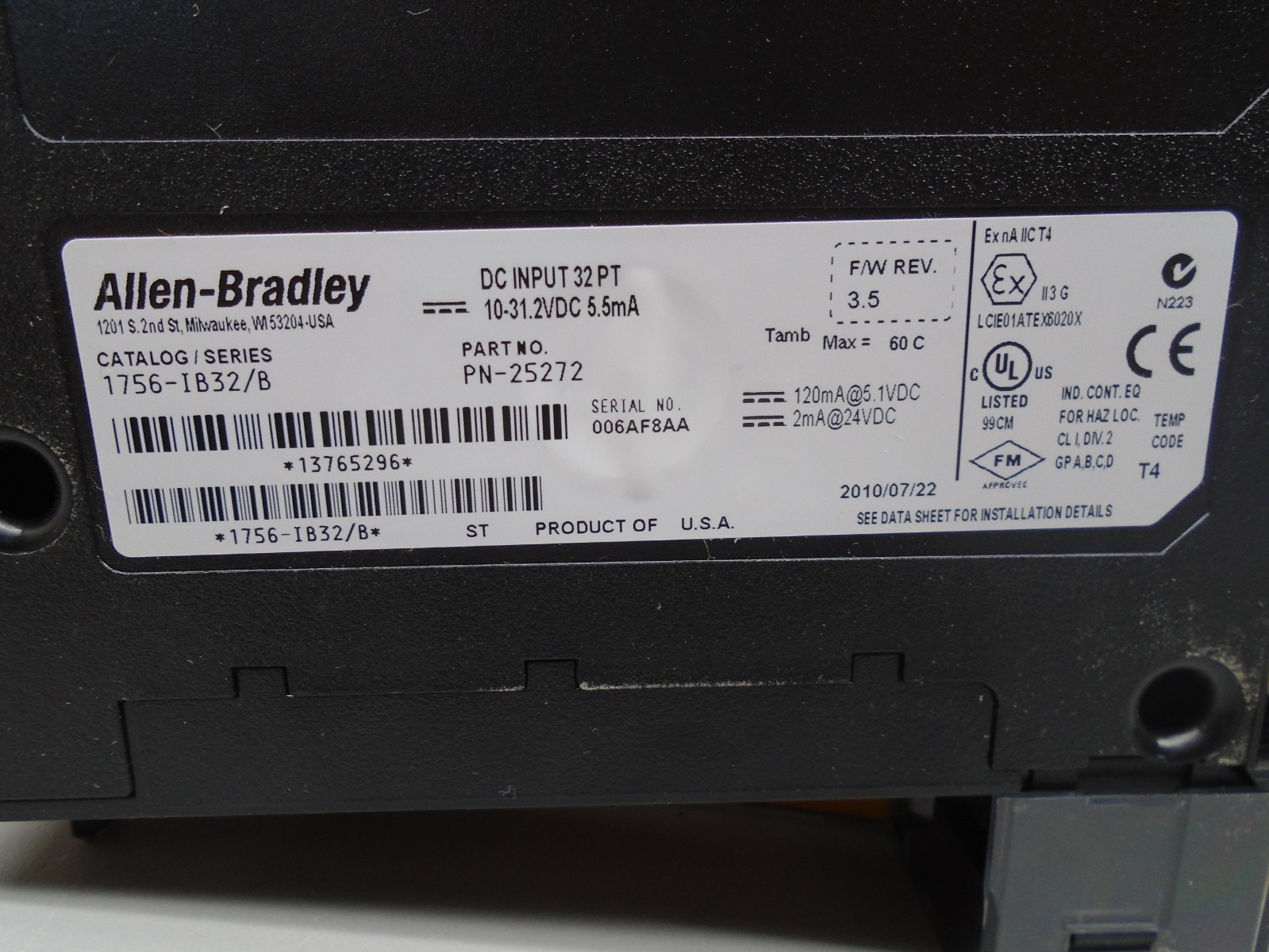 Allen Bradley 1756-IB32 /B Controllogix DC Input 1756-1B32 W234