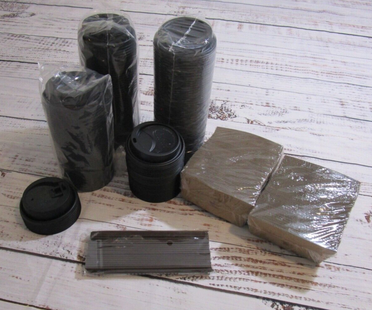 Mixed Lot Disposable Paper Cup Coffee Tea Lids Stirrers Slip Sleeve Covers NEW