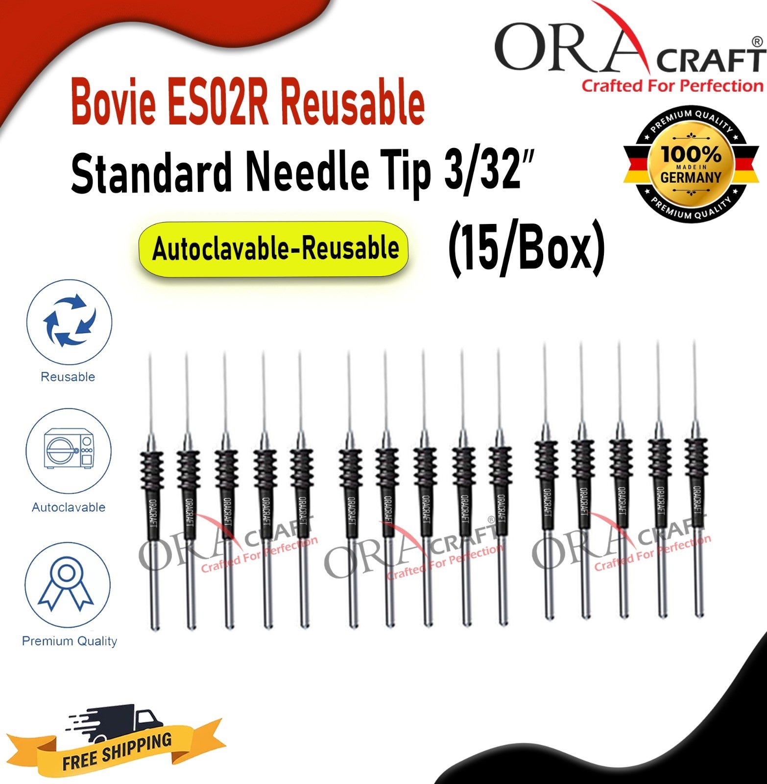 Bovie ES02R Reusable Standard Needle Tip 3/32″ 15/Box CE Certified