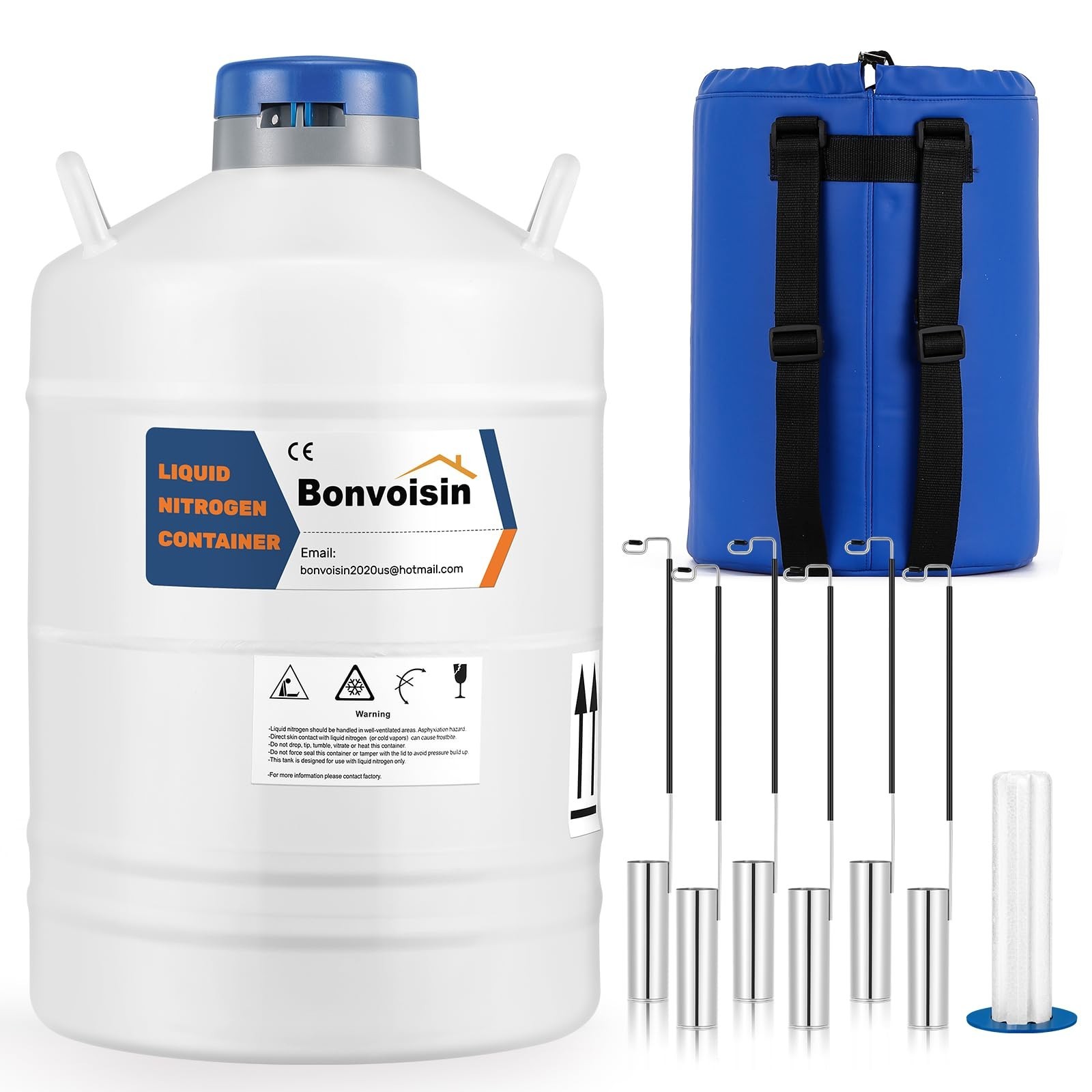 Bonvoisin 20L Liquid Nitrogen Container, LN2 Tank Cryogenic Dewar, Aluminum A…
