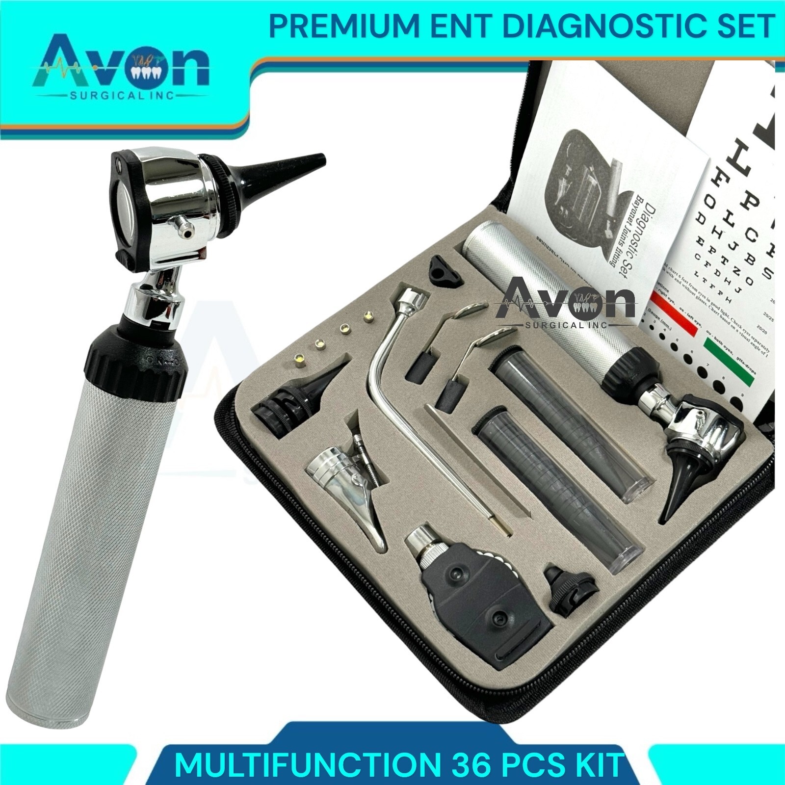 ORIGINAL Professional 2.5V ENT Diagnostic OTOSCOPE Set,Ophthalmoscope, Otoscope