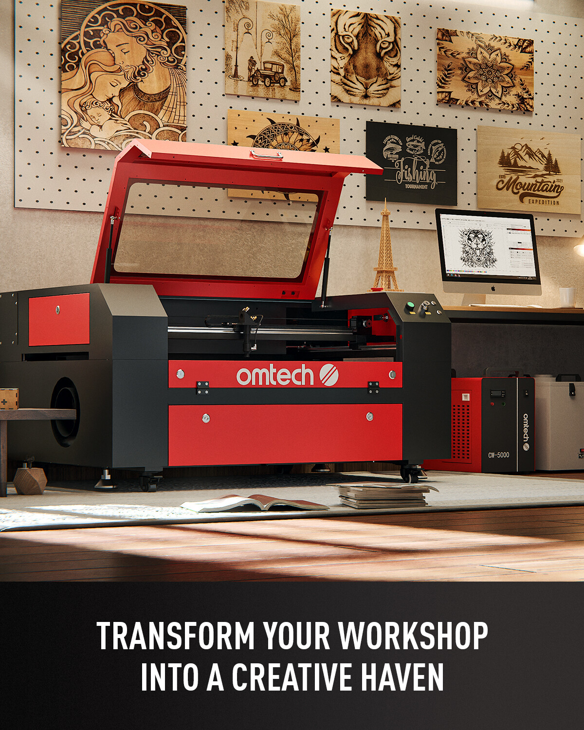 60W CO2 Laser Engraver Cutter Machine with 28×20 Inch Workbed and OMTech Control