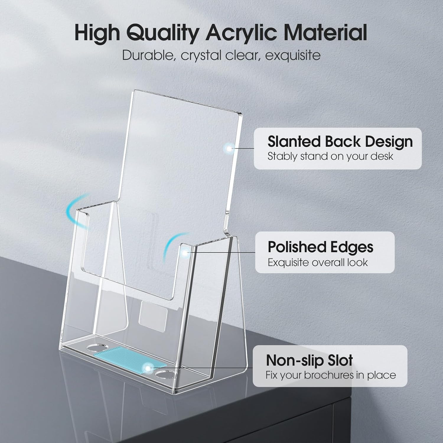 Acrylic Brochure Holder 6 X 9 Inches, Clear Plastic Countertop Literature Holder