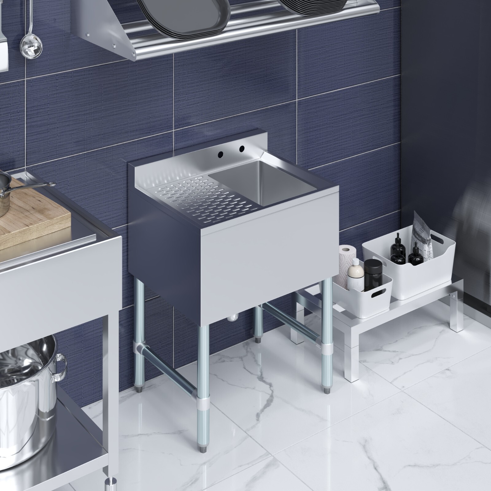 24 in. x 19 in. One Compartment Underbar Sink With Left Drainboard
