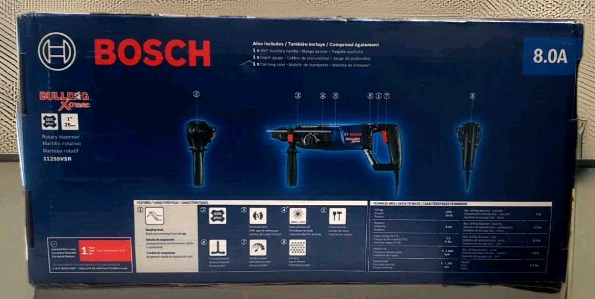 Bosch 11255VSR Bulldog Xtreme Corded 120v 1″ SDS-Plus Rotary Hammer Drill