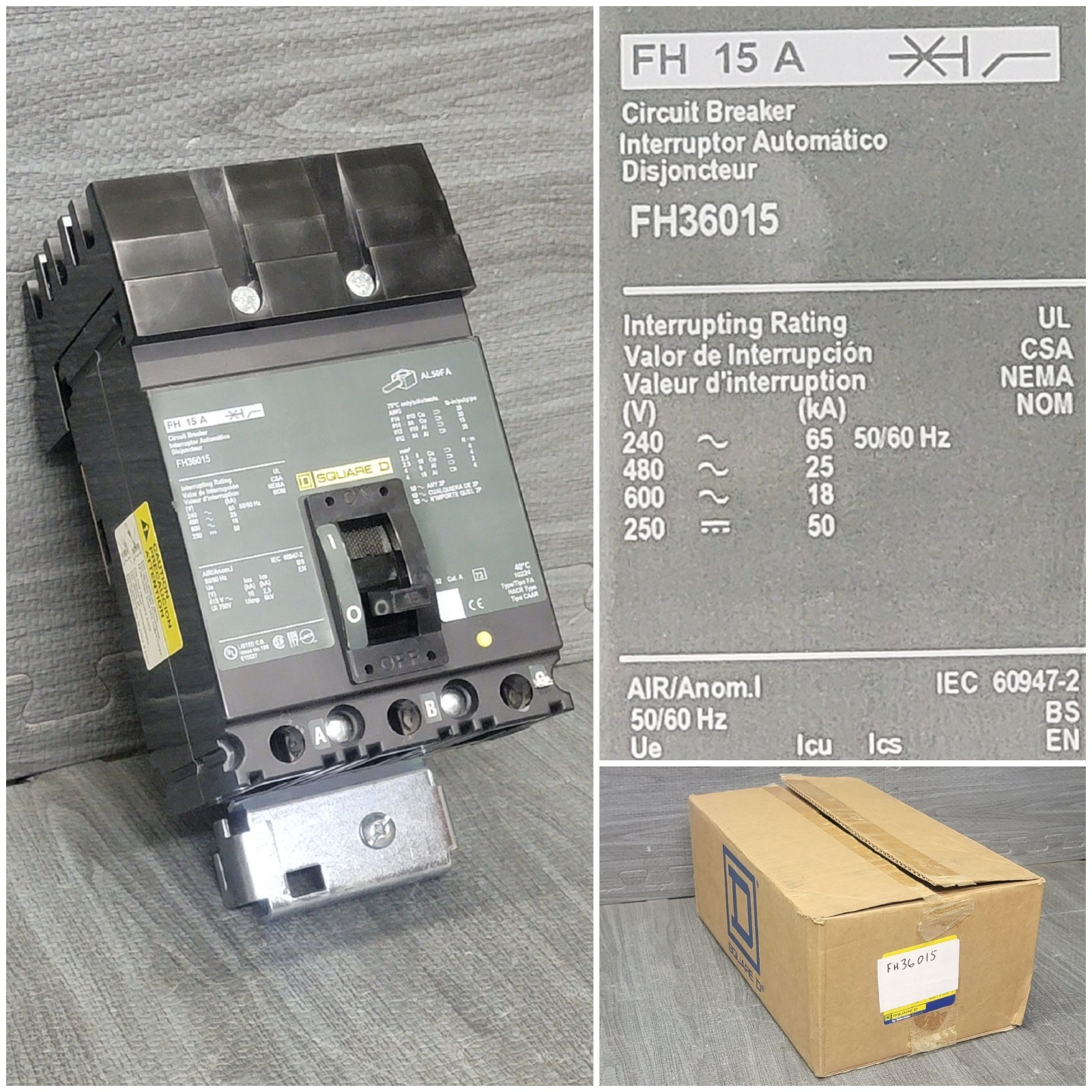 Square D FH36015, 15 Amp, 600 Volt, I-Line Circuit Breaker Used For 1 Month