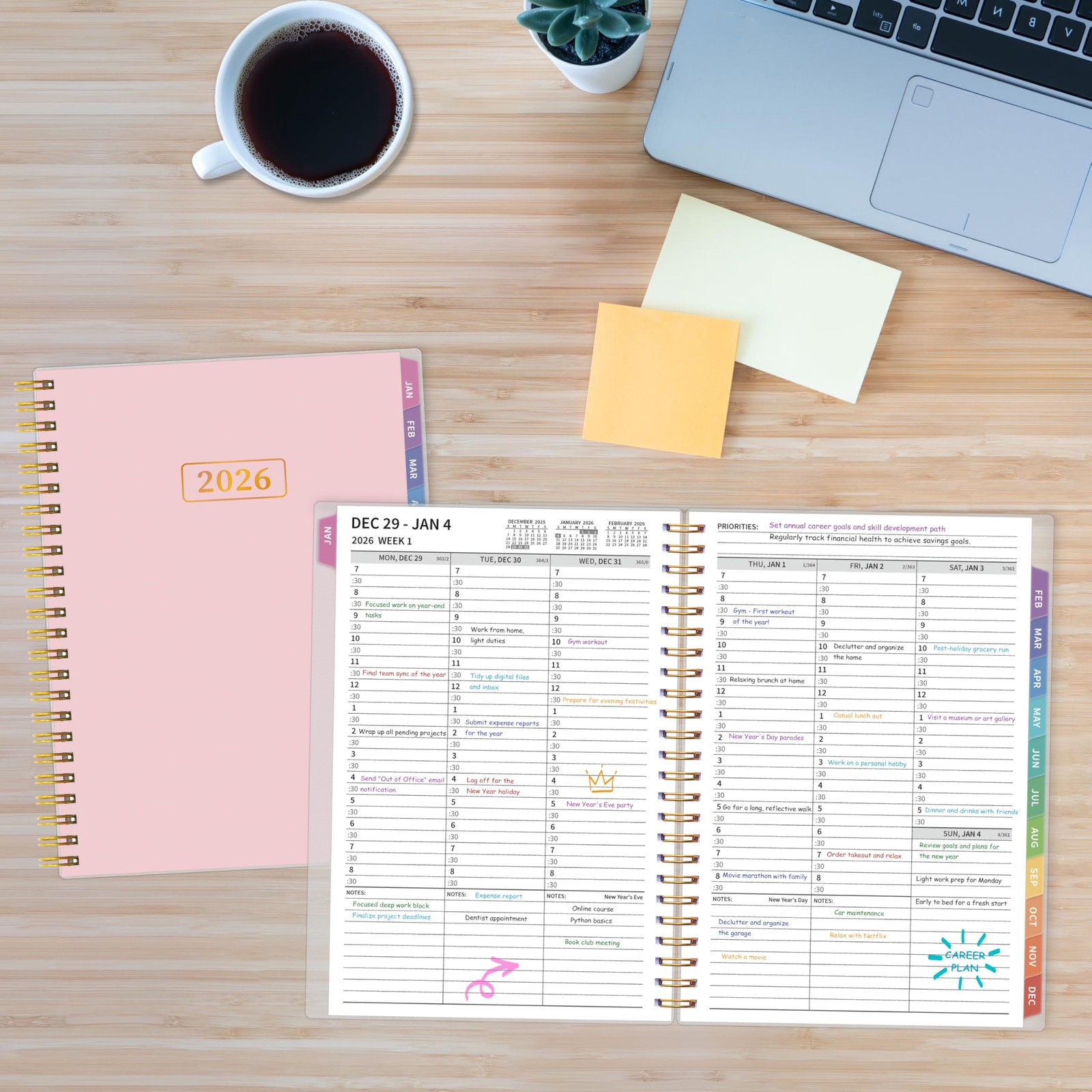 2026 Appointment Book, 30 Minutes-Hourly, Weekly ＆ 6.2» x 8.4», Pink
