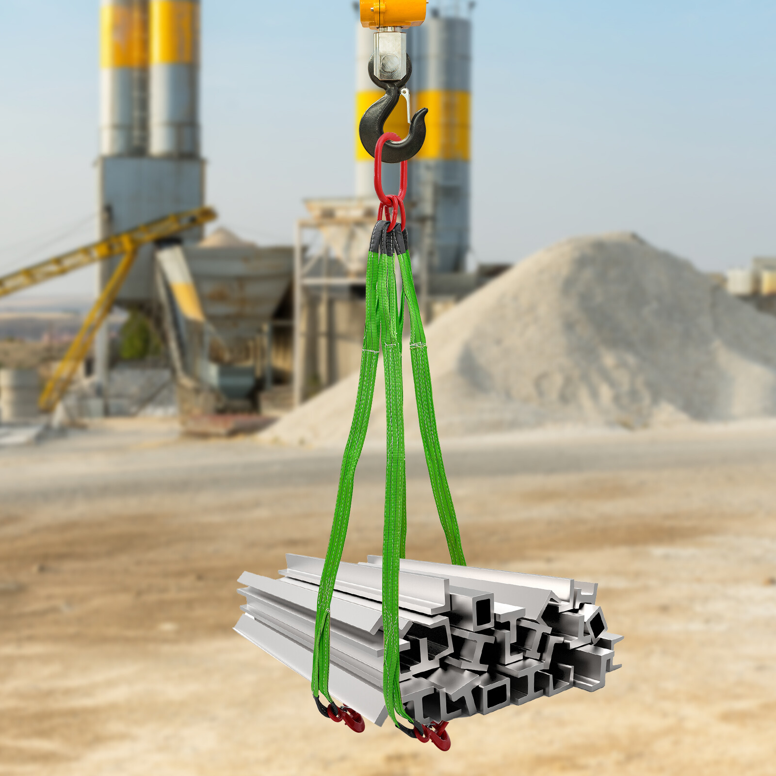 6T/13227 lbs 4.9ft 2.17in Chain Sling Polyester Lifting Sling with 4 Hooks NEW