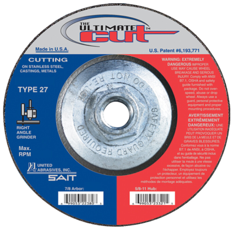 SAIT Type 27 (42) Ultimate Cut 4-1/2″ x .045 x 5/8″-11 Hub Cutting Wheels QTY 10
