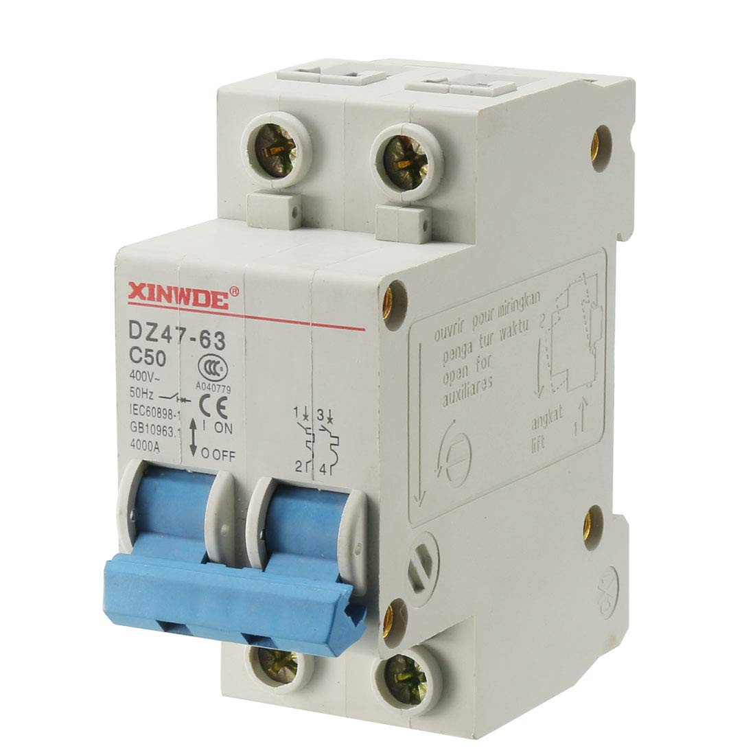 2 Poles 50A AC400V Low-Voltage Miniature Circuit Breaker Din Rail Mount DZ47-63