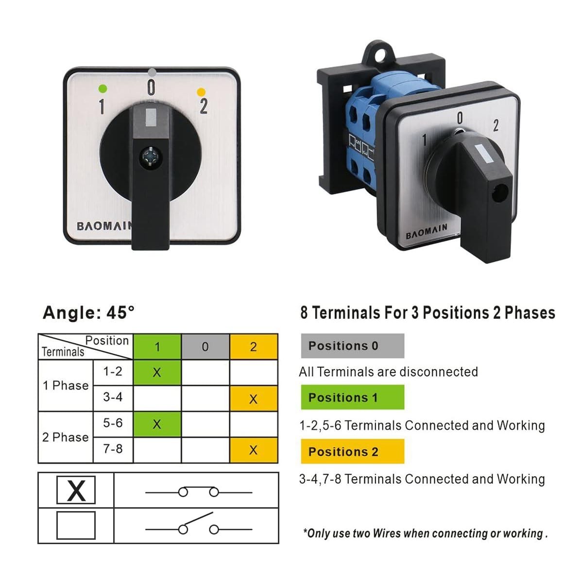 3-Position Rotary Universal Changeover Switch DIN Rail Mounted 35mm 660V 20A