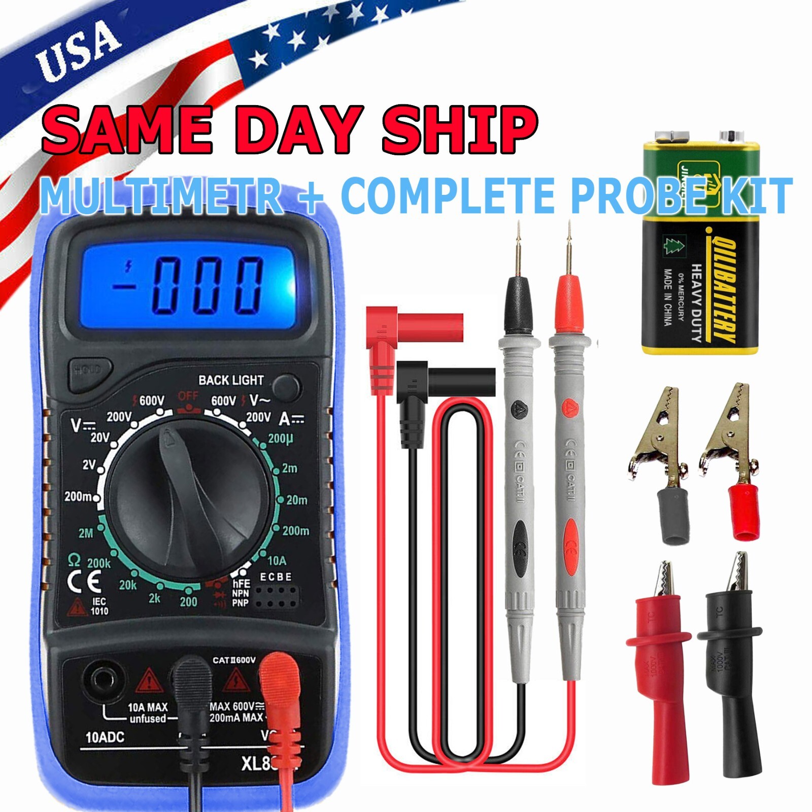 LCD Digital MULTIMETER Voltmeter Ammeter Ohmmeter Volt AC DC Tester Leads Meter